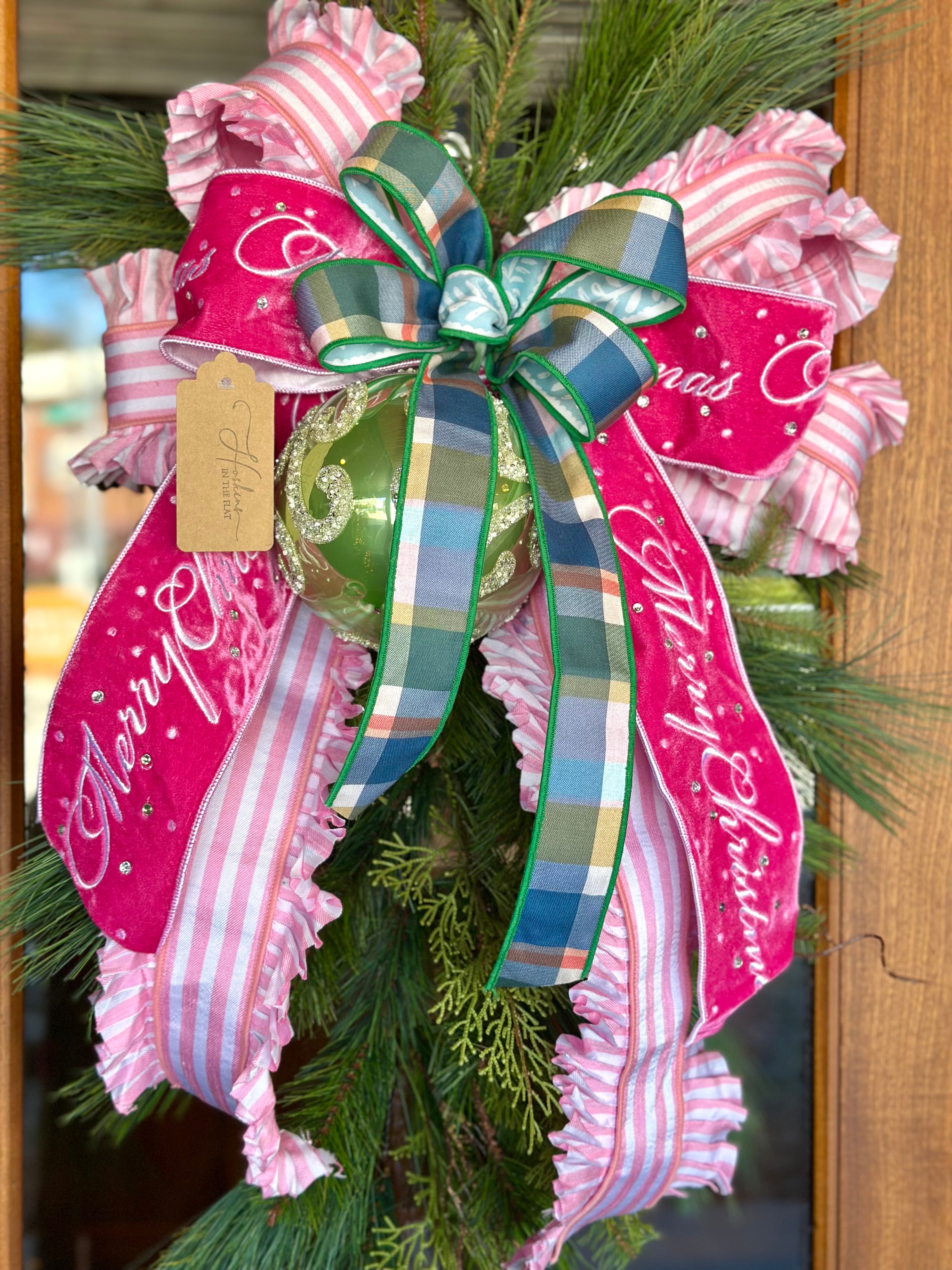"Merry Christmas" and Pink Ruffles Swag