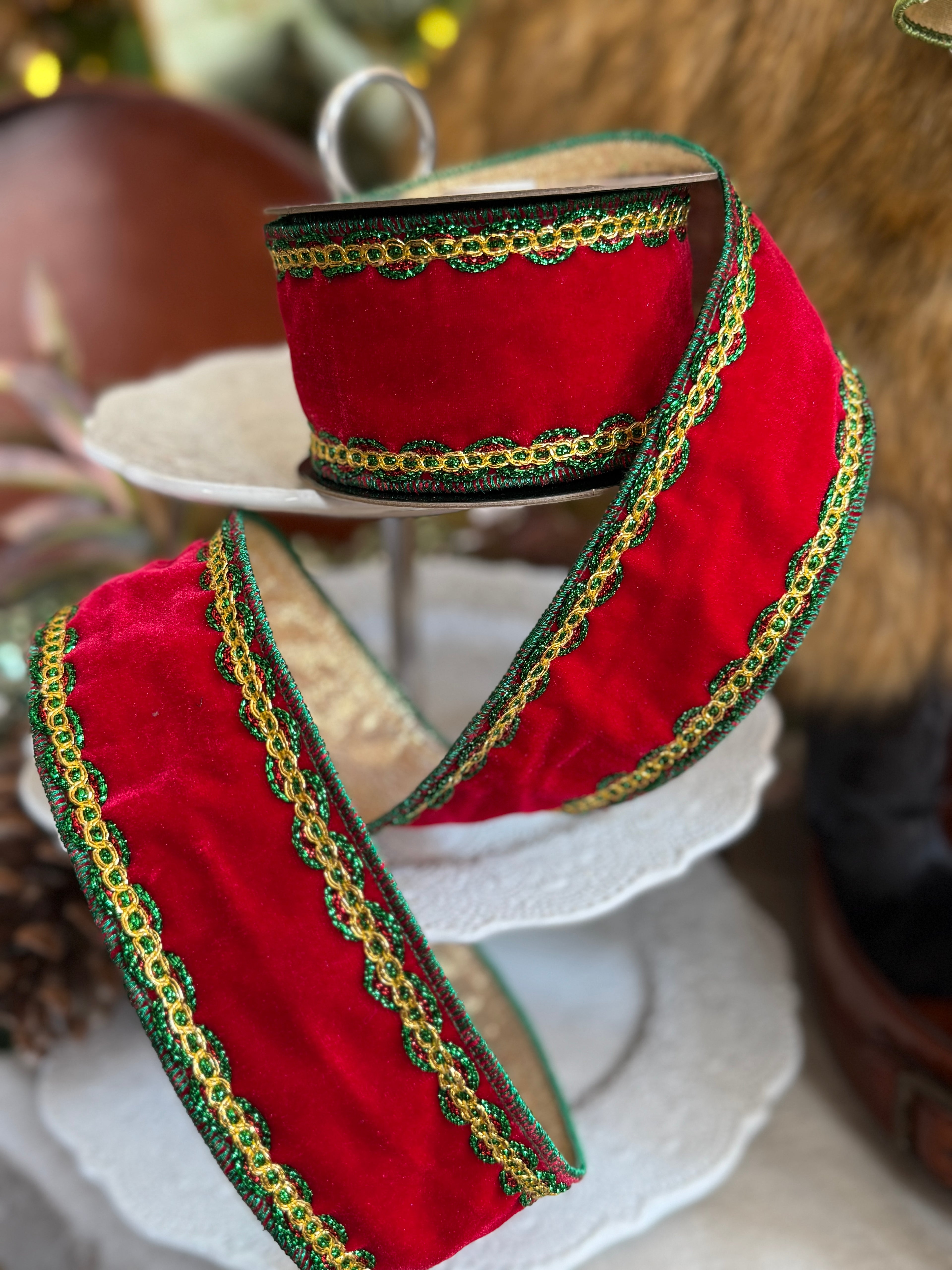 2.5"X5Y VELVET W/METALLIC TRIM RIBBON