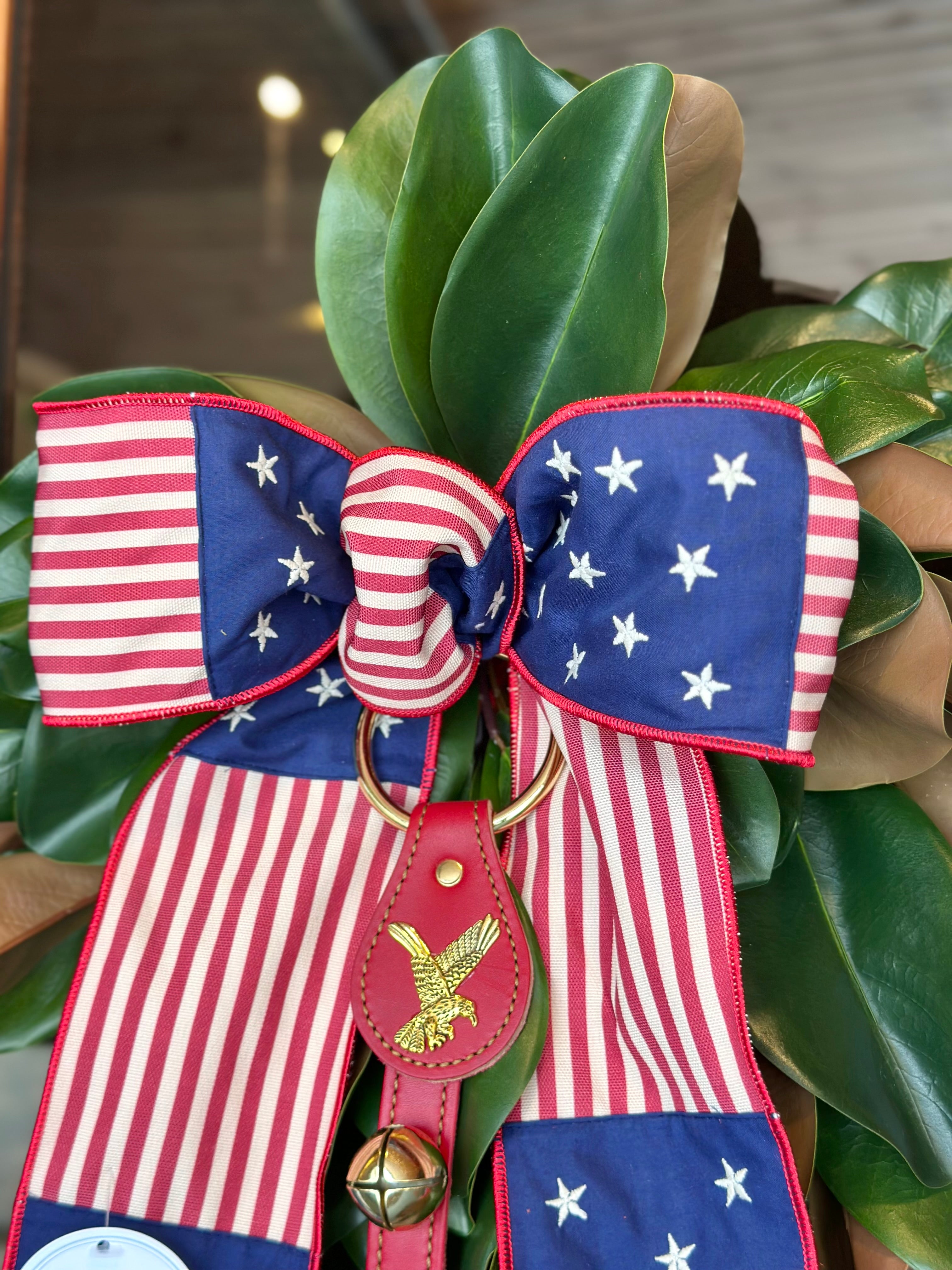 Stars & Stripes with Brass Bells Mini Magnolia Swag- Red
