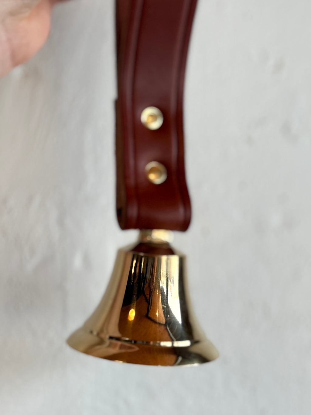 Belsnickel - Single Solid Brass Lancaster Bell on a Chestnut Leather Handle Strap