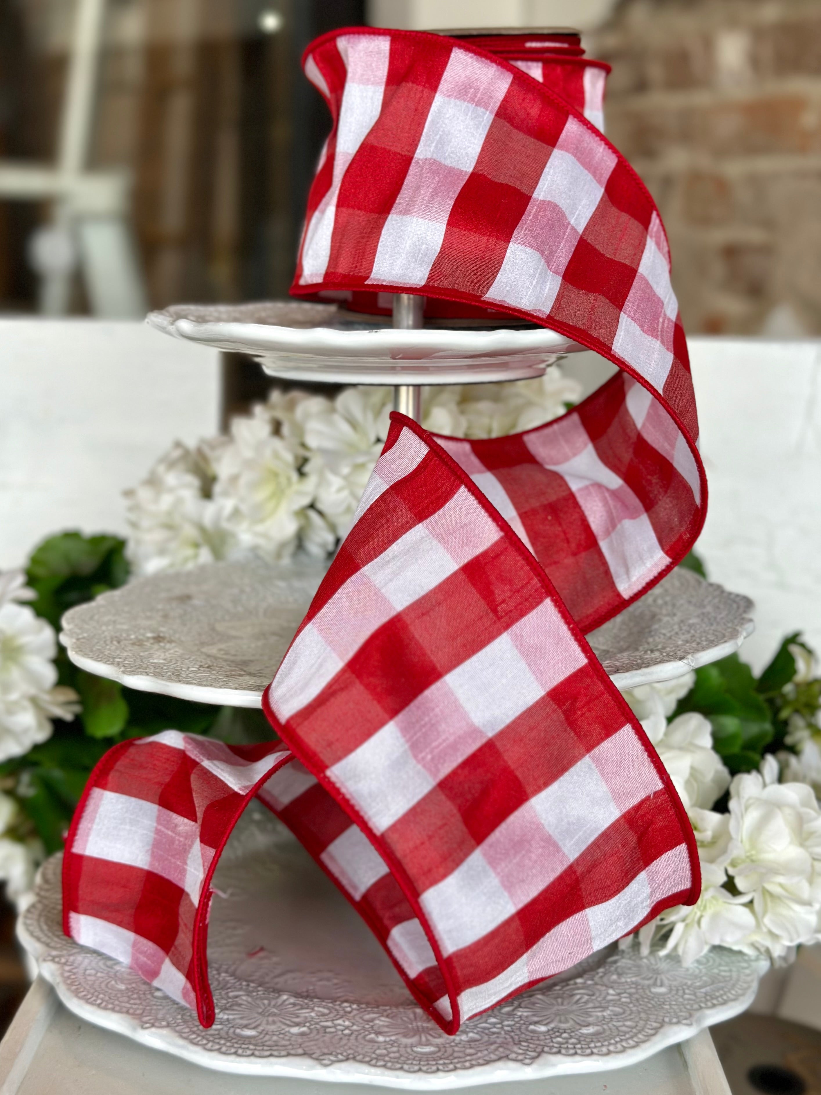 4" wide, faux dupion check, red-white