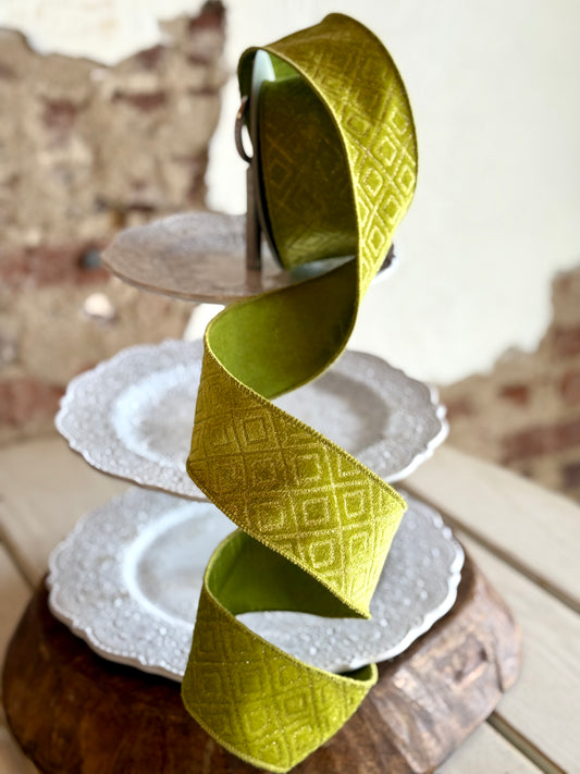 2.5" DEJA VU RIBBON- SOLD BY THE YARD, Apple Green