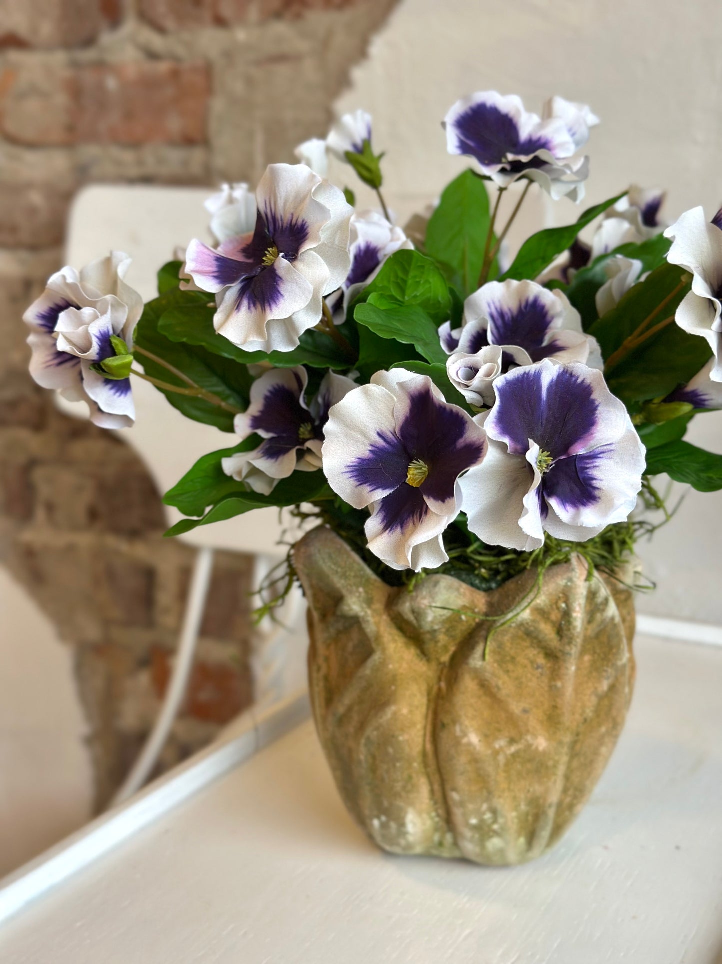 Purple Potted Pansies- Leaf Pot