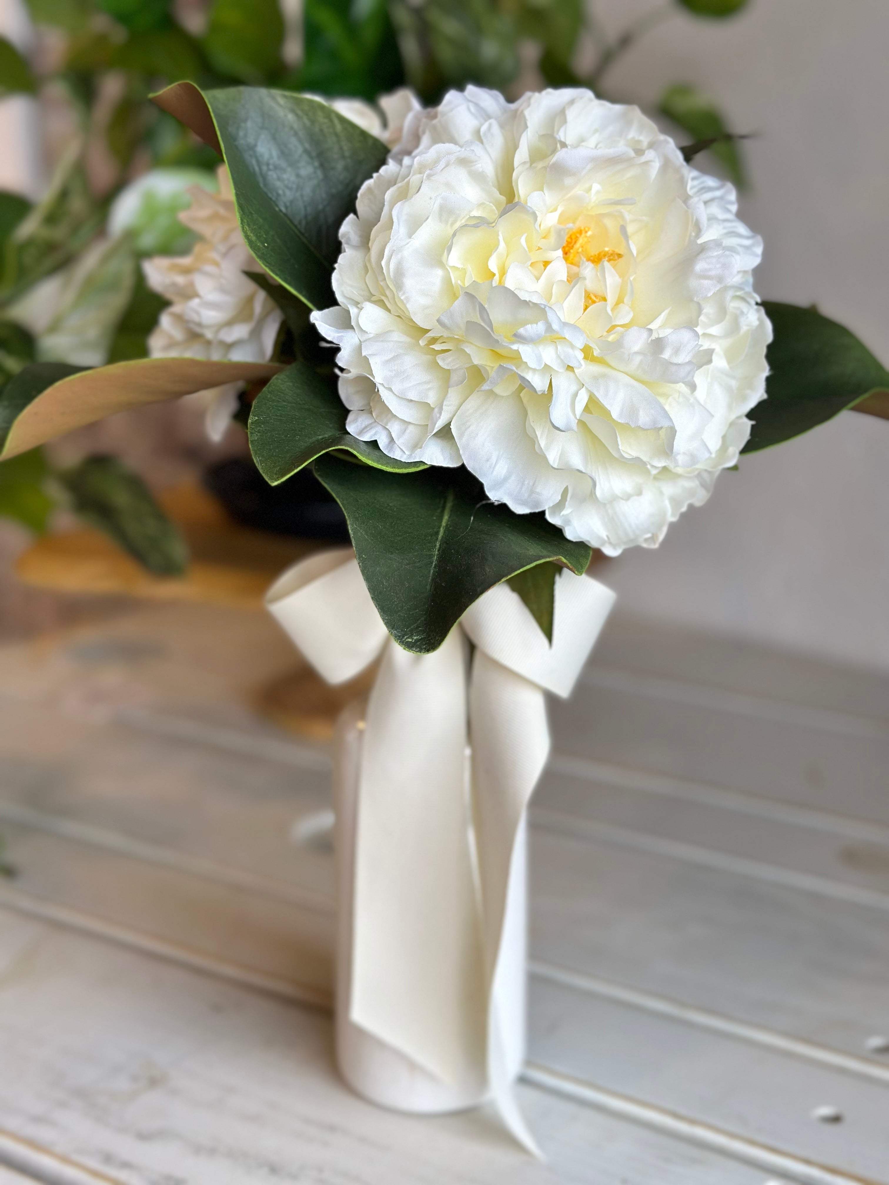 Cream Peony & Magnolia Leaf Bouquet
