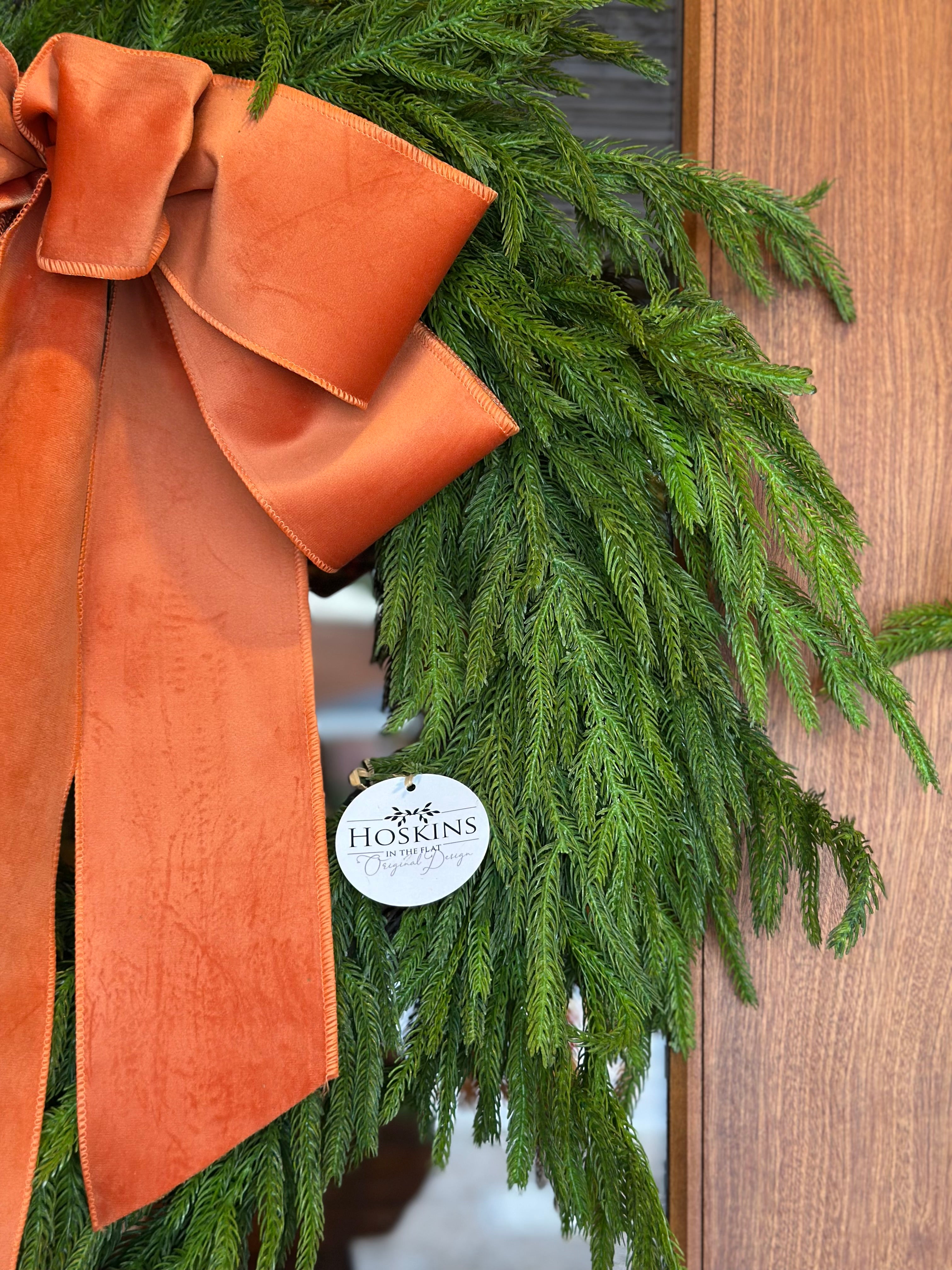 Norfolk Pine Wreath with Sienna Velvet Bow