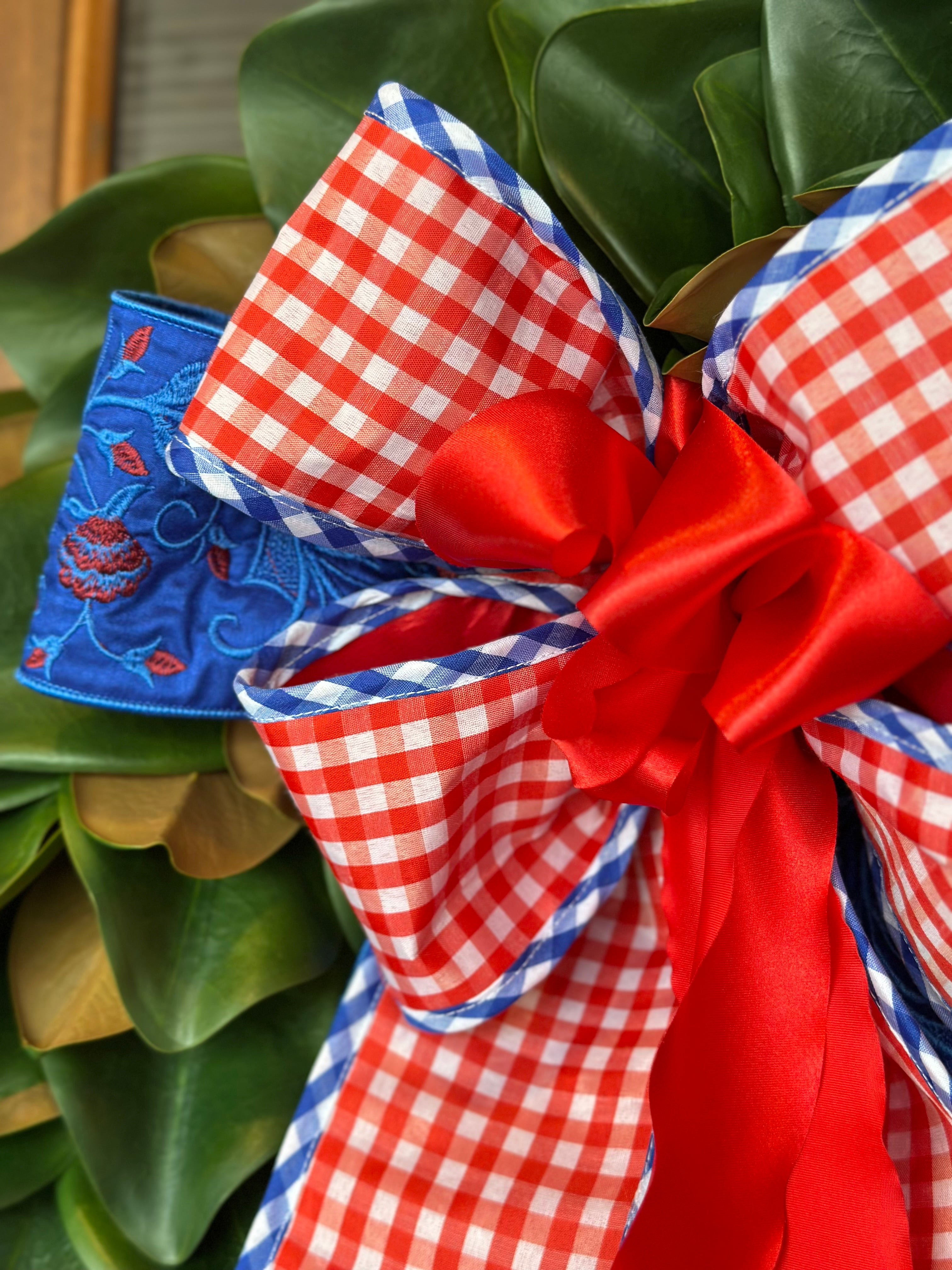 Red Gingham, Red White & Blue Bow