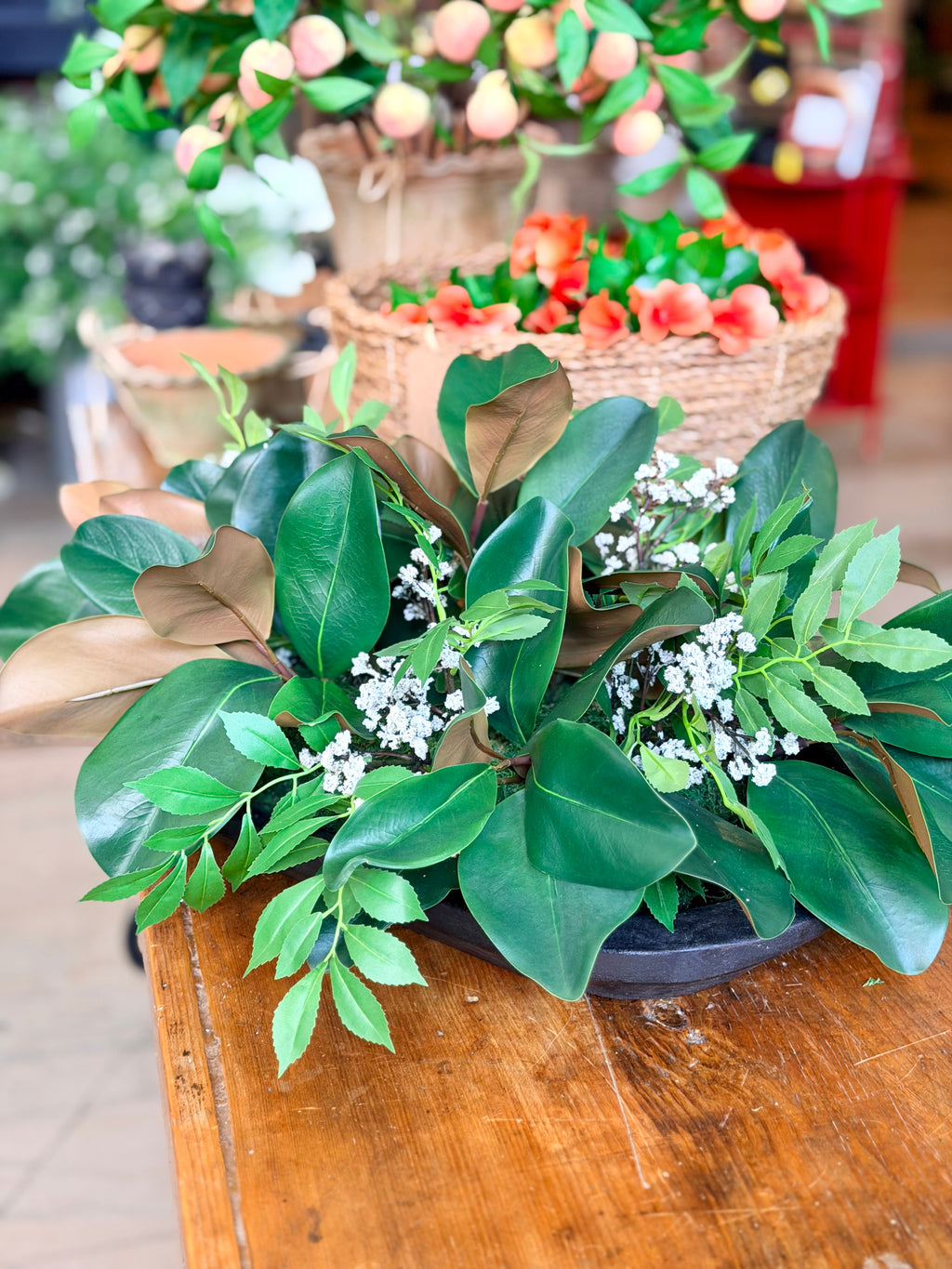 Magnolia & White Floral Sumac Leaf Centerpiece