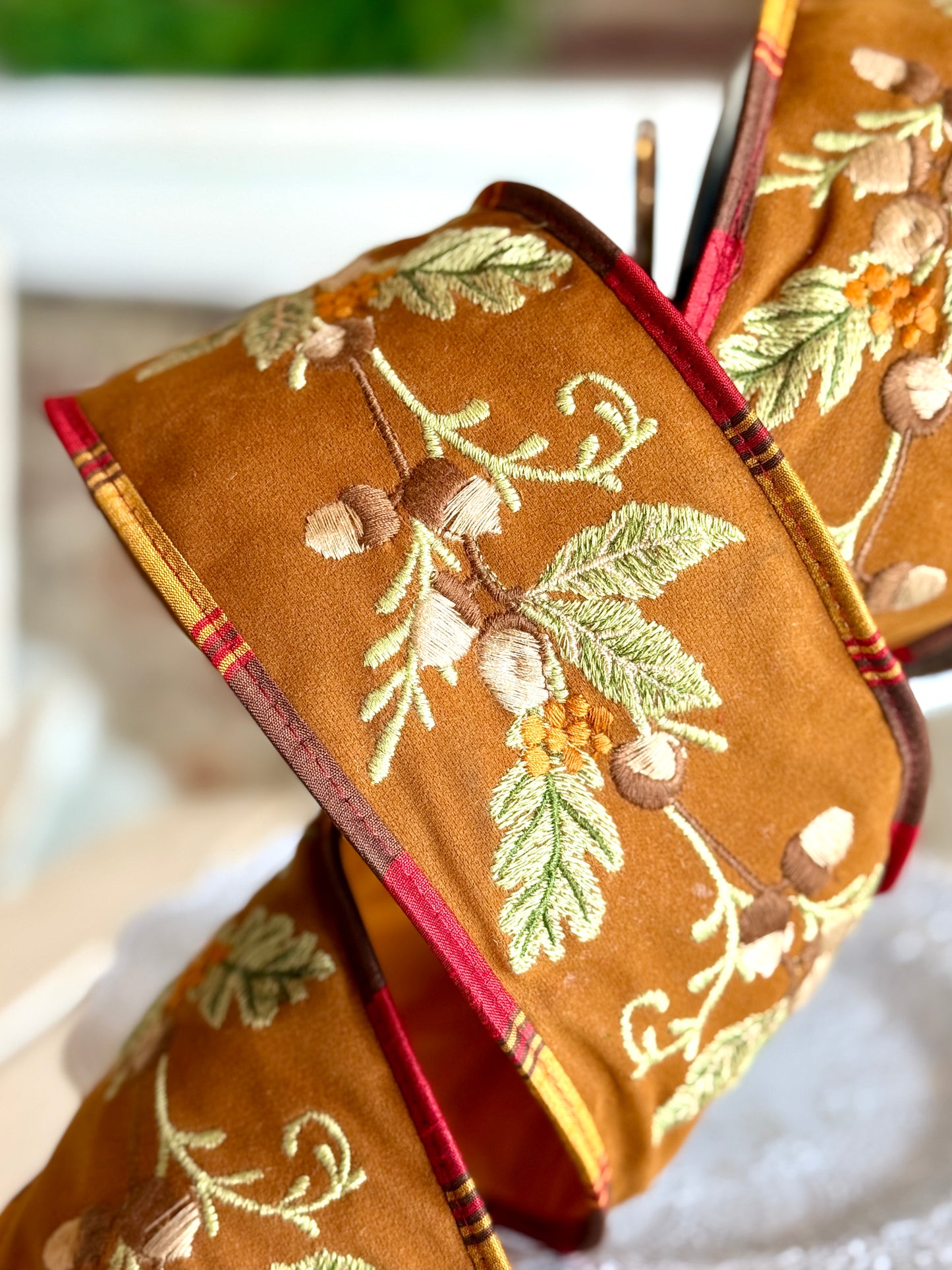 4” JME Embroidered Acorn Oak Suede
