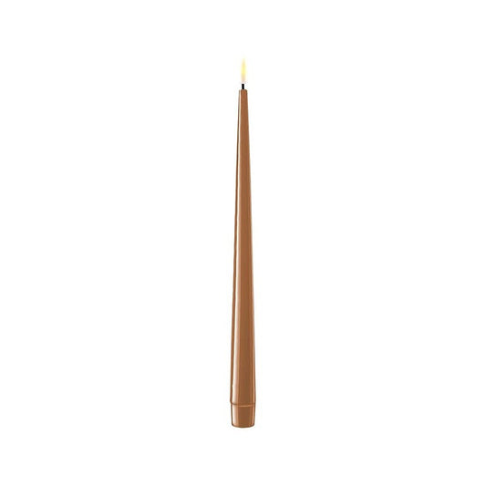 11” shiny taper battery candle in Caramel. Set of 2