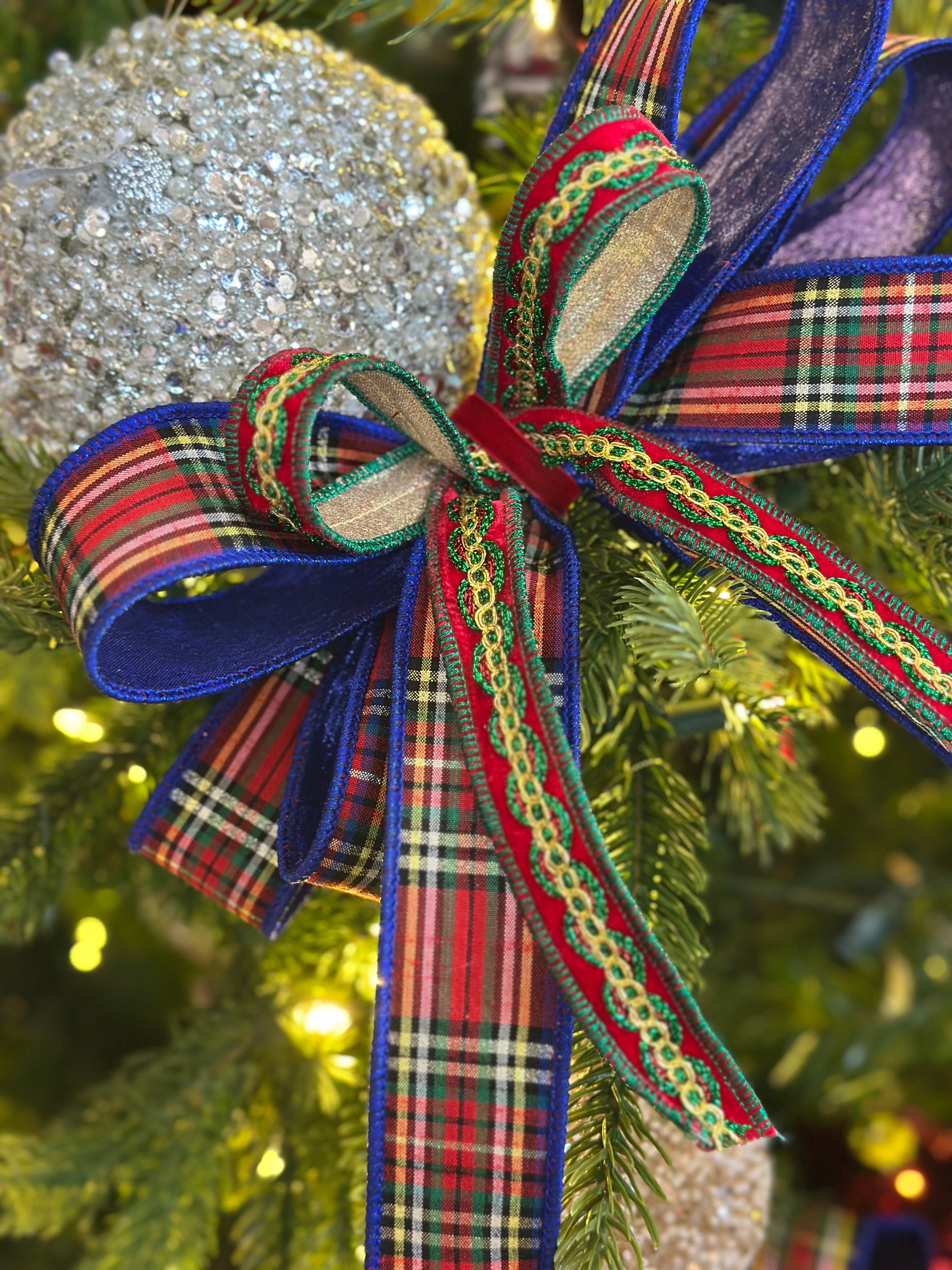 Plaid Blue/Gold Accent Tree Bow