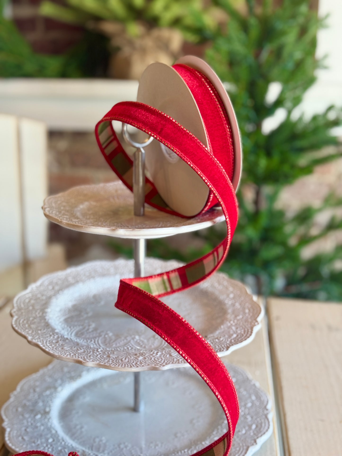 1" VELVET W/ESTATE PLAID BACKED RIBBON -SOLD BY THE YARD