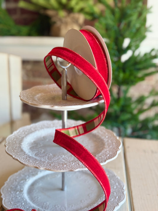 1" VELVET W/ESTATE PLAID BACKED RIBBON -SOLD BY THE YARD