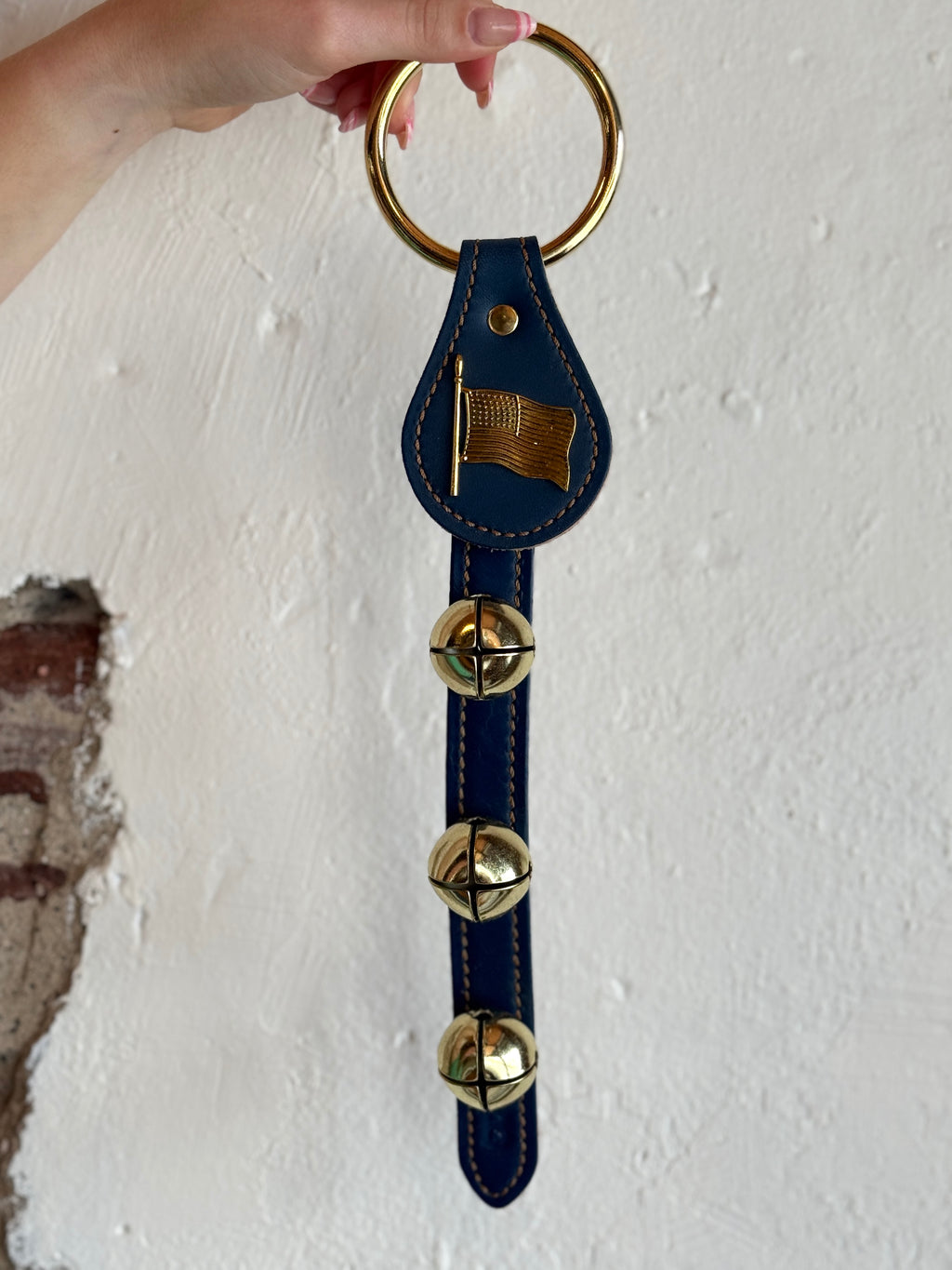 Belsnickel Bells - Flag Charm - 3 Brass-Plated Bells, Lg Ring Top - Blue