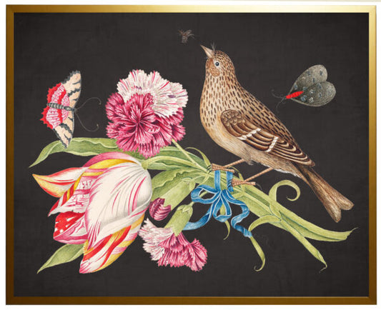 Vintage Artwork -Bird, Flowers and Insects 24 X 18 (975B)
