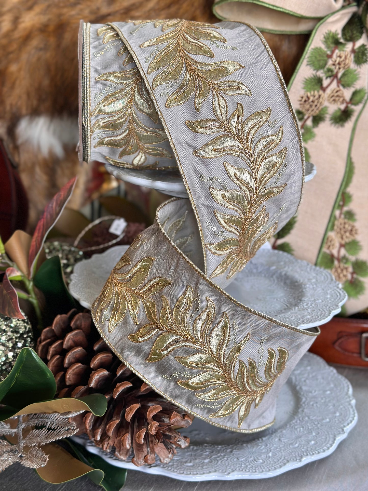 4” dupion cord embroidery, platinum