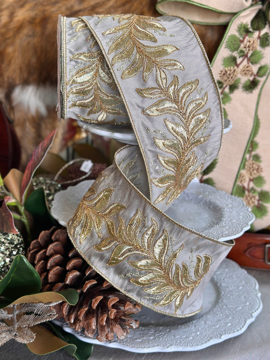 4” dupion cord embroidery, platinum