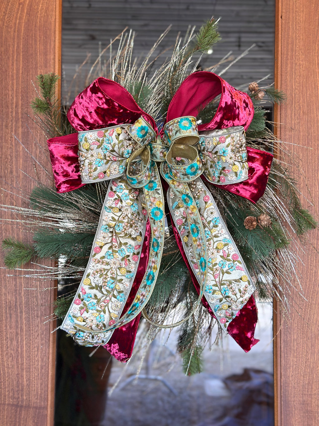 Floral Jewel Glitter Pine Wreath