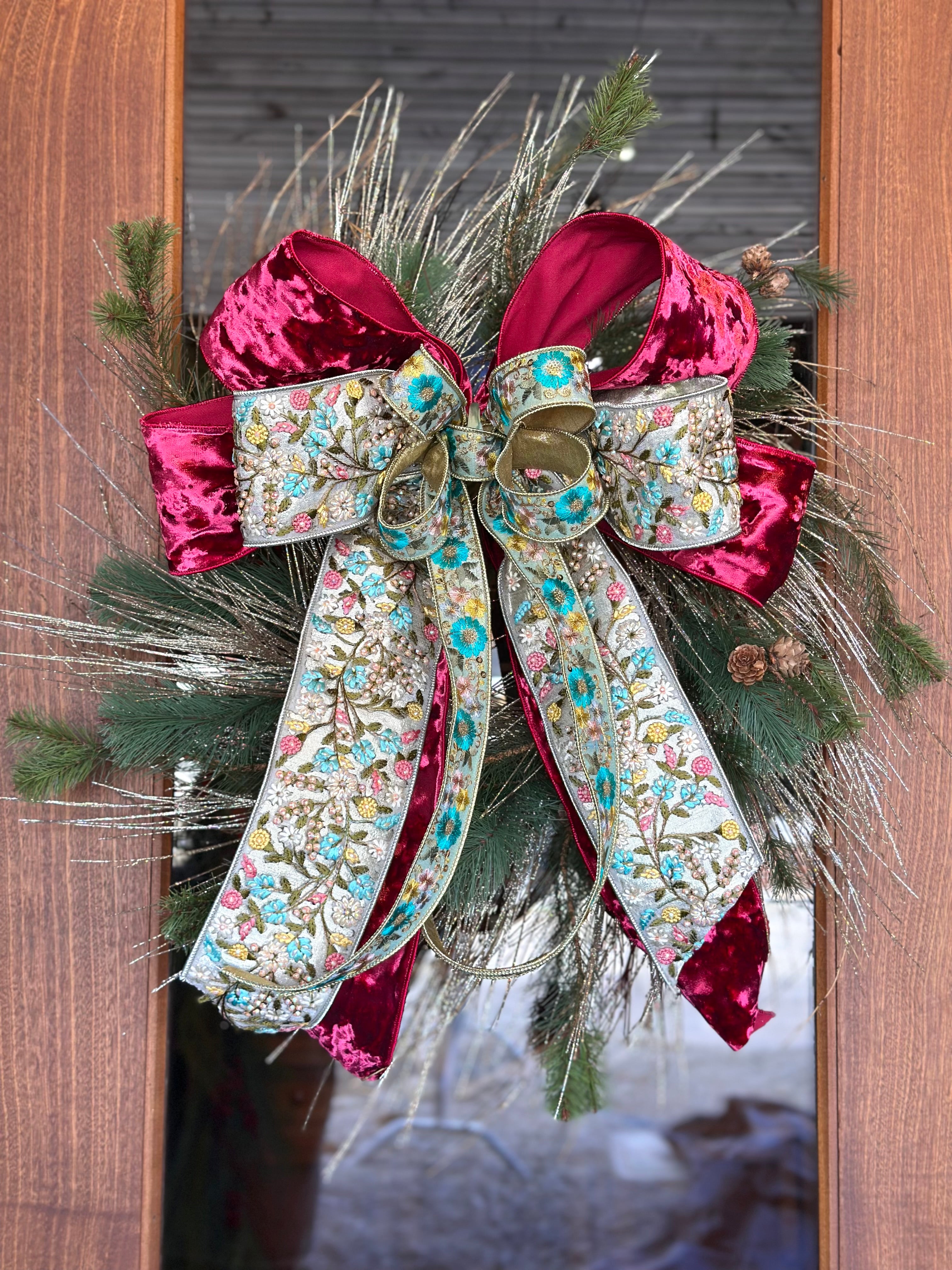 Floral Jewel Glitter Pine Wreath