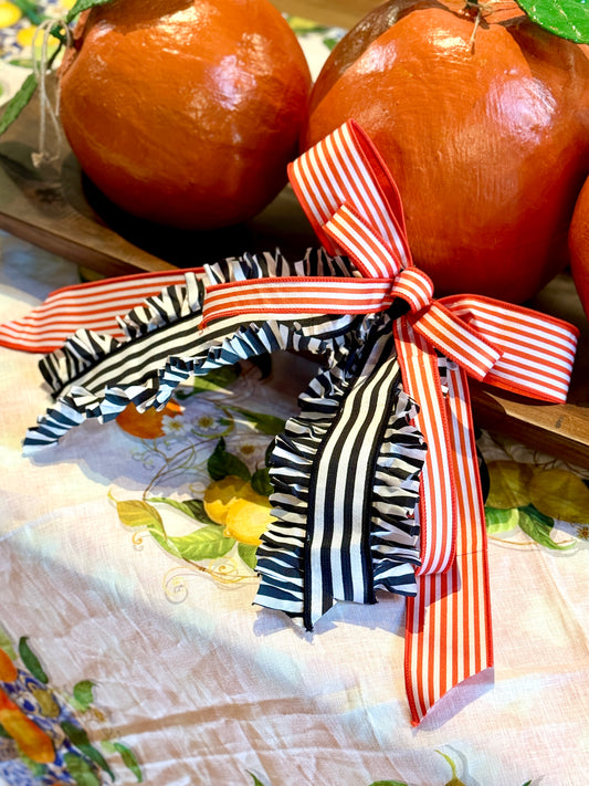 Go Team! Bow - Orange & Black (Ruffle)