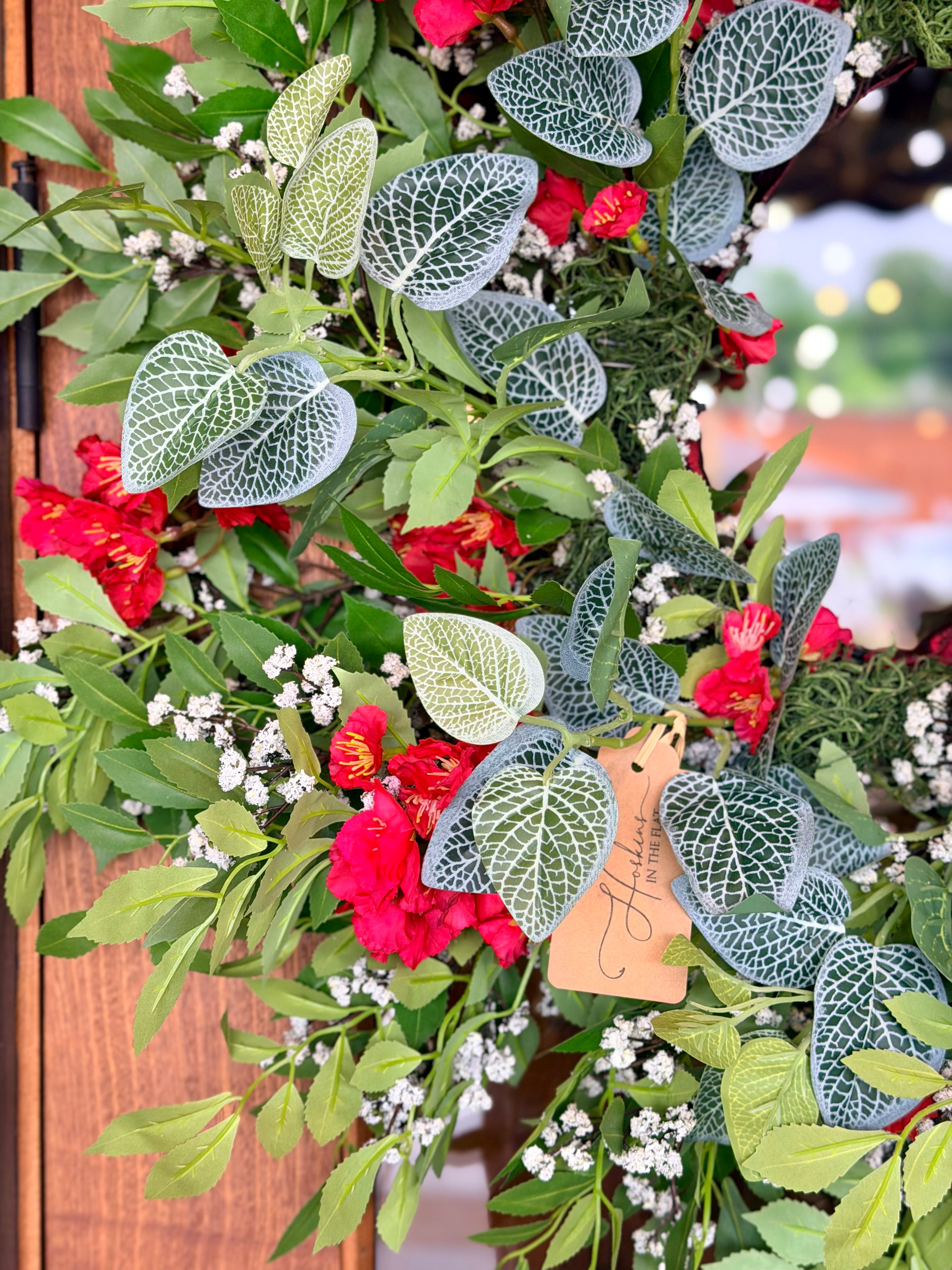 Red Blooms & Fittonia Bush Wreath