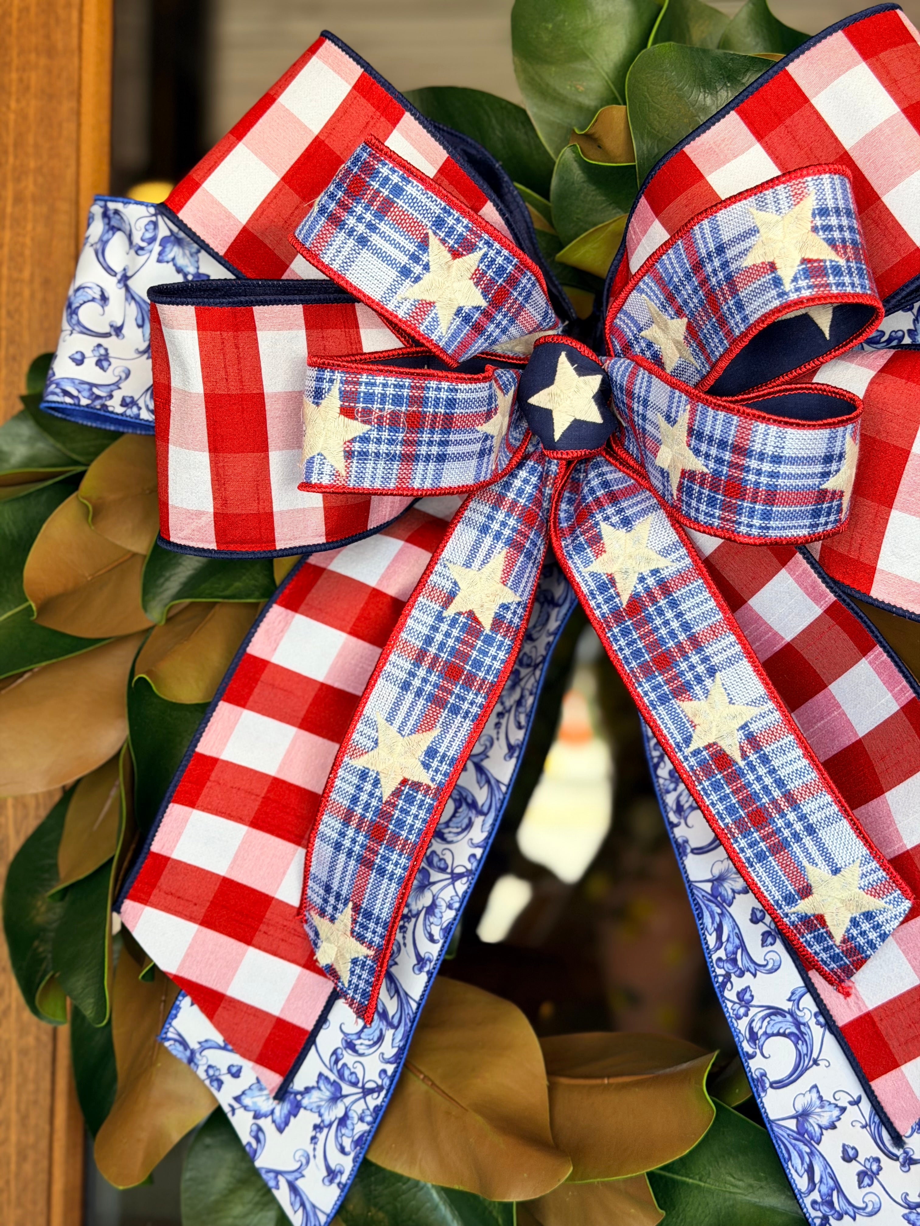 Ivory Stars & Dupion Check Bow