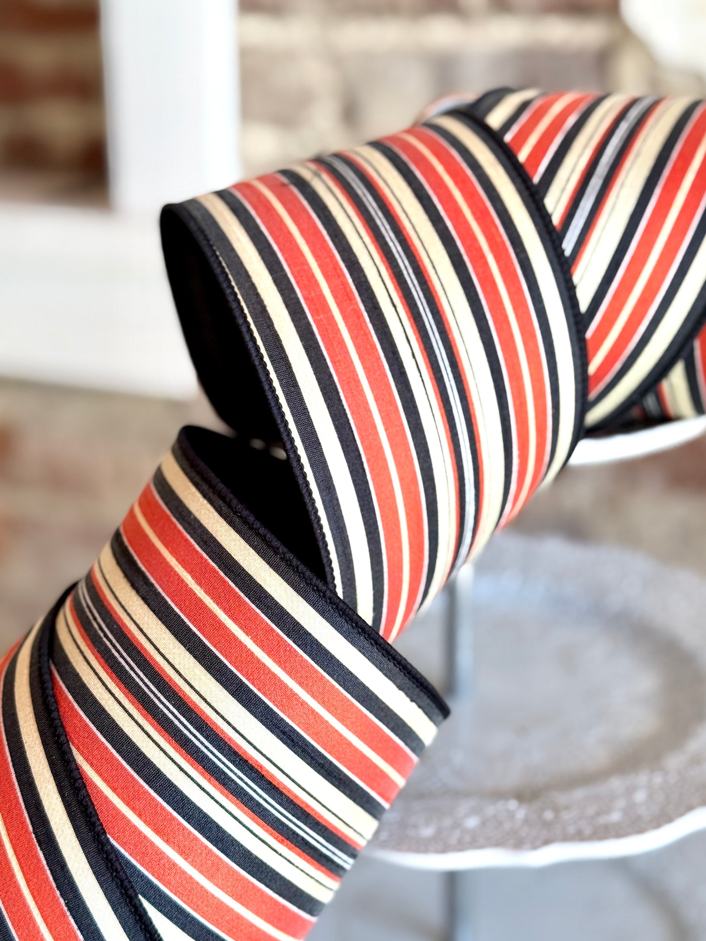 4" Dupion Vintage Stripe, Orange Black Cream