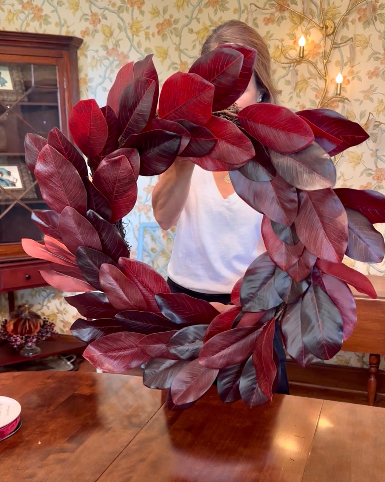 30” Burgundy Magnolia Wreath