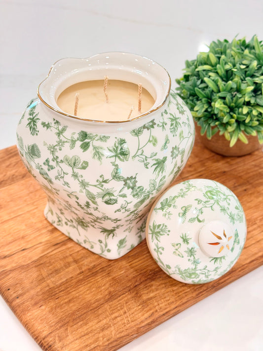 7.5” Green Garden Fine Porcelain Candle, Mango & Coconut Milk