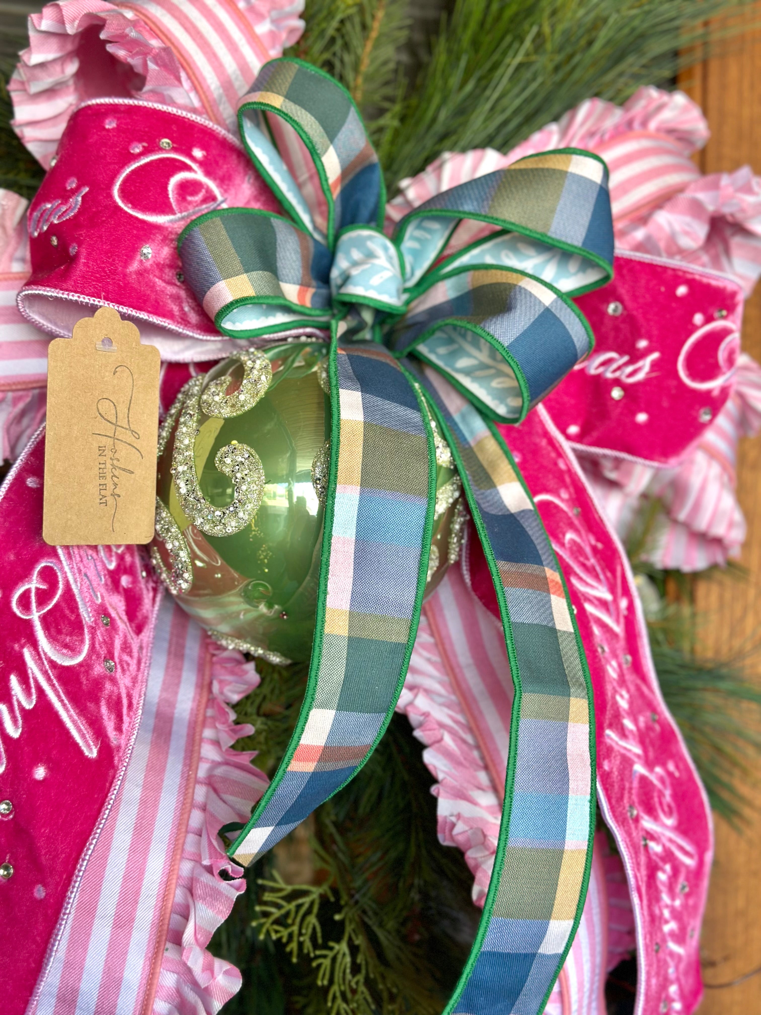 "Merry Christmas" and Pink Ruffles Swag