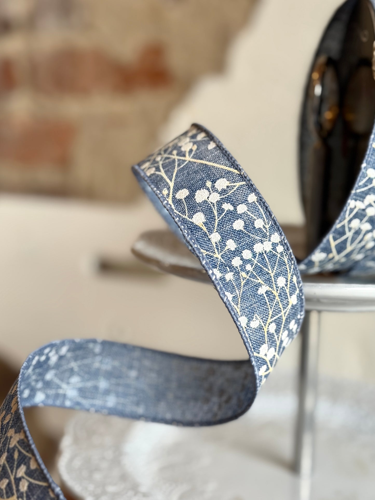 1.5” “Baby’s Breath” Ribbon, Steel Blue
