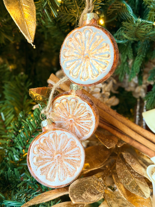 9" GLASS TRIPLE ORANGE SLICE CLUSTER ORNAMENT