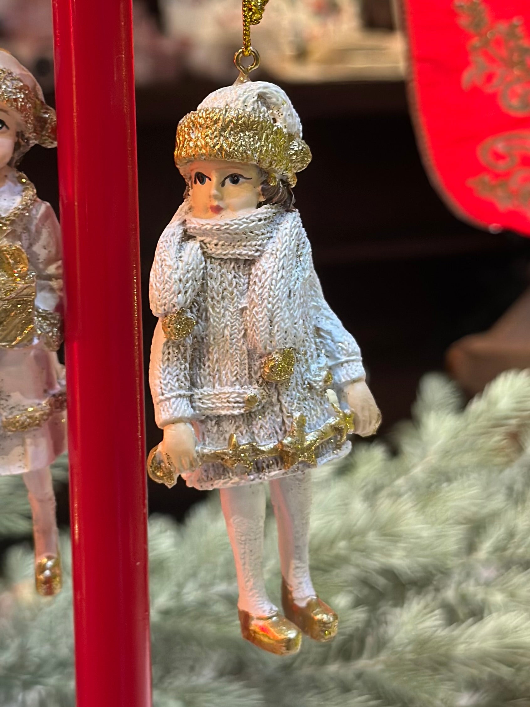 4.3" Vintage Child Ornament - Cream/Gold