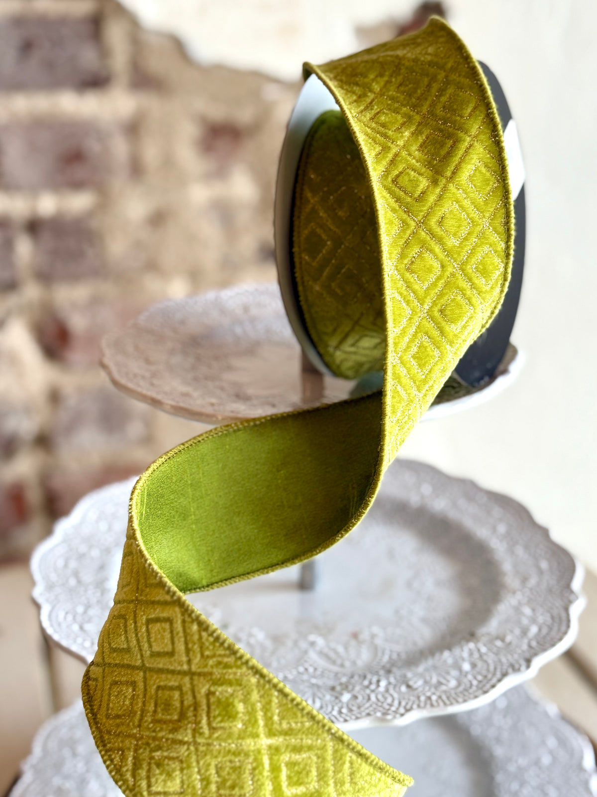 2.5" DEJA VU RIBBON- SOLD BY THE YARD, Apple Green