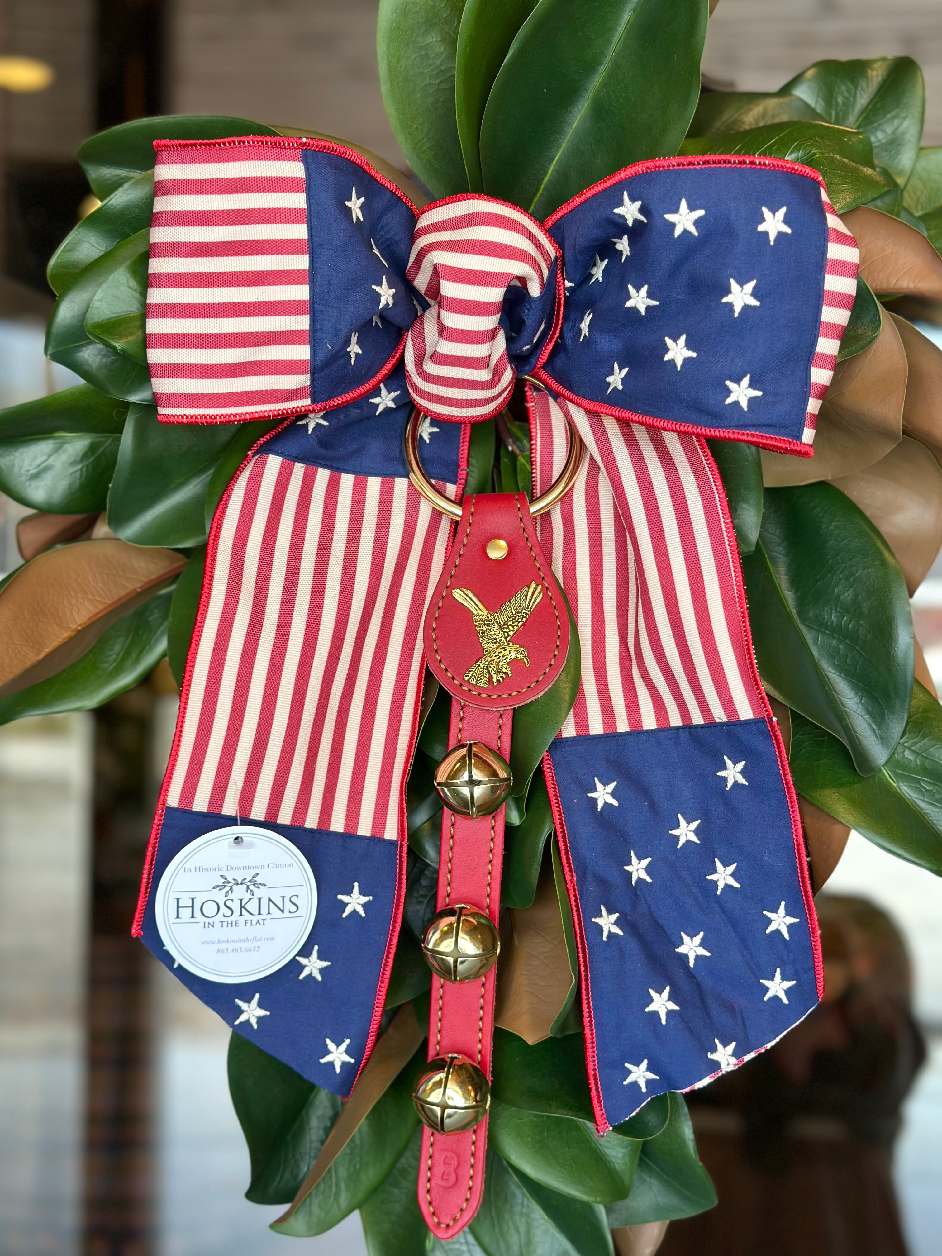 Stars & Stripes with Brass Bells Mini Magnolia Swag- Red