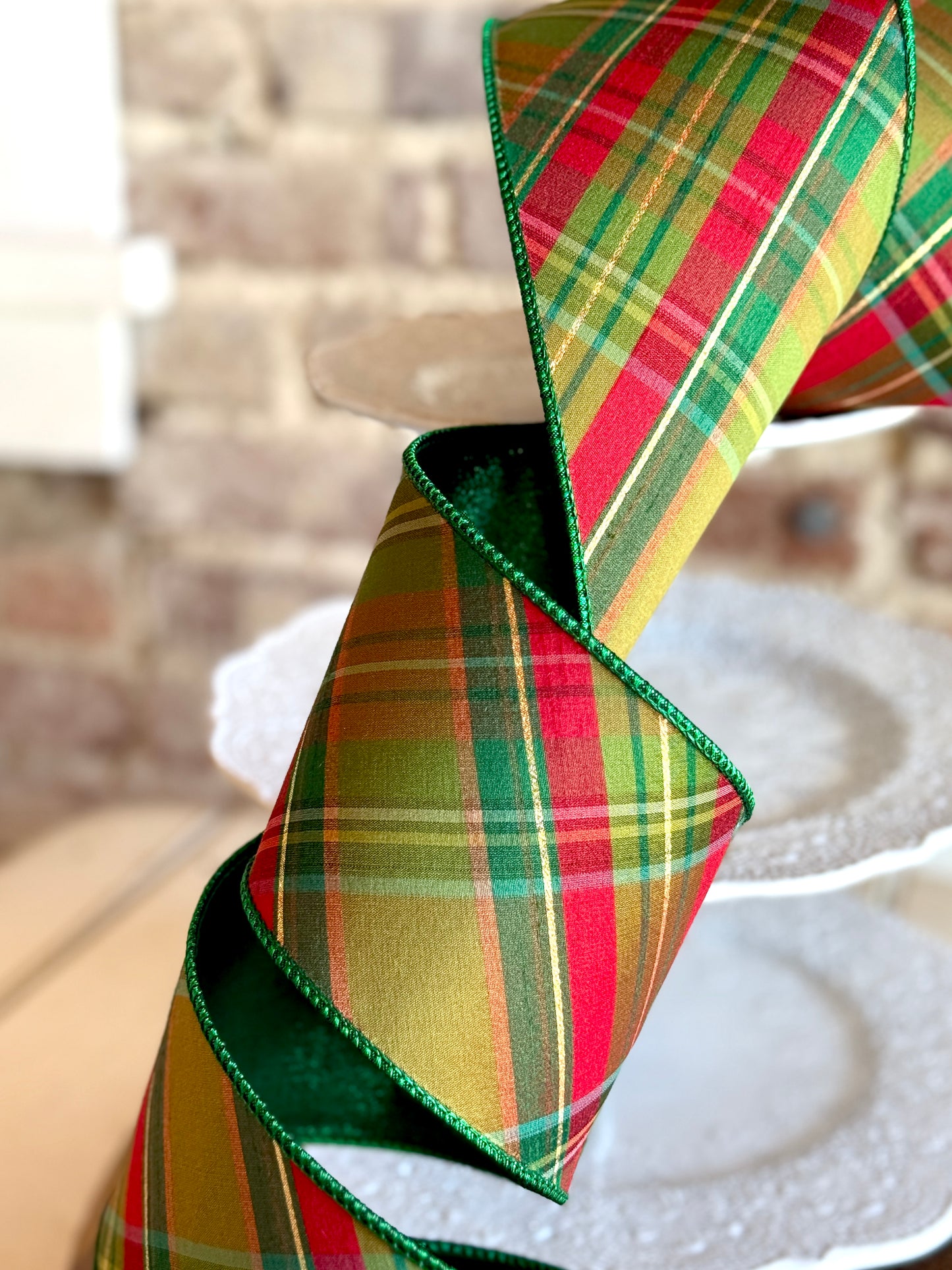 4” Red and Green Plaid Glitz Ribbon