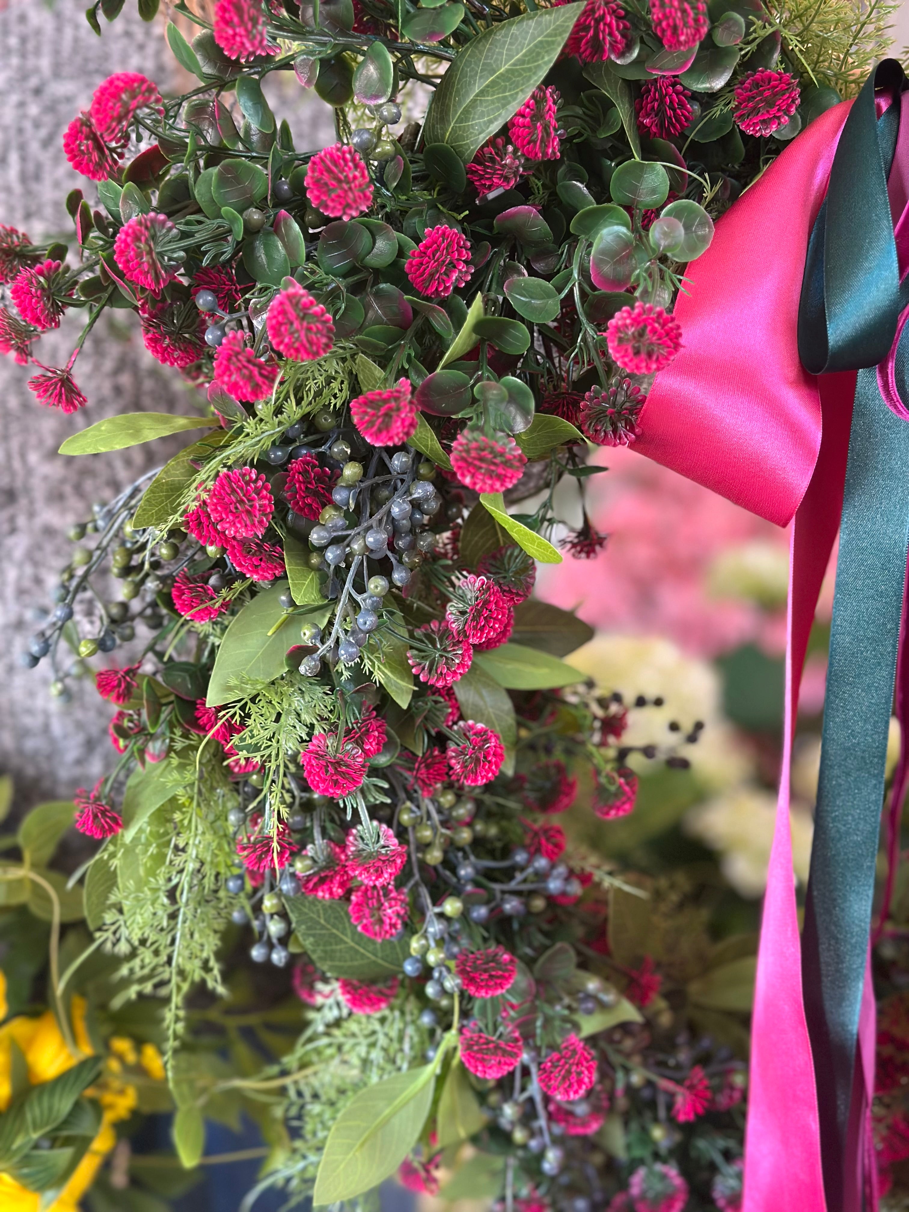 Mini Fuchsia Pom Heart Wreath