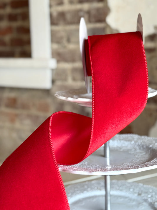 4" Deluxe Red Velvet Satin Backing Ribbon -SOLD BY THE YARD