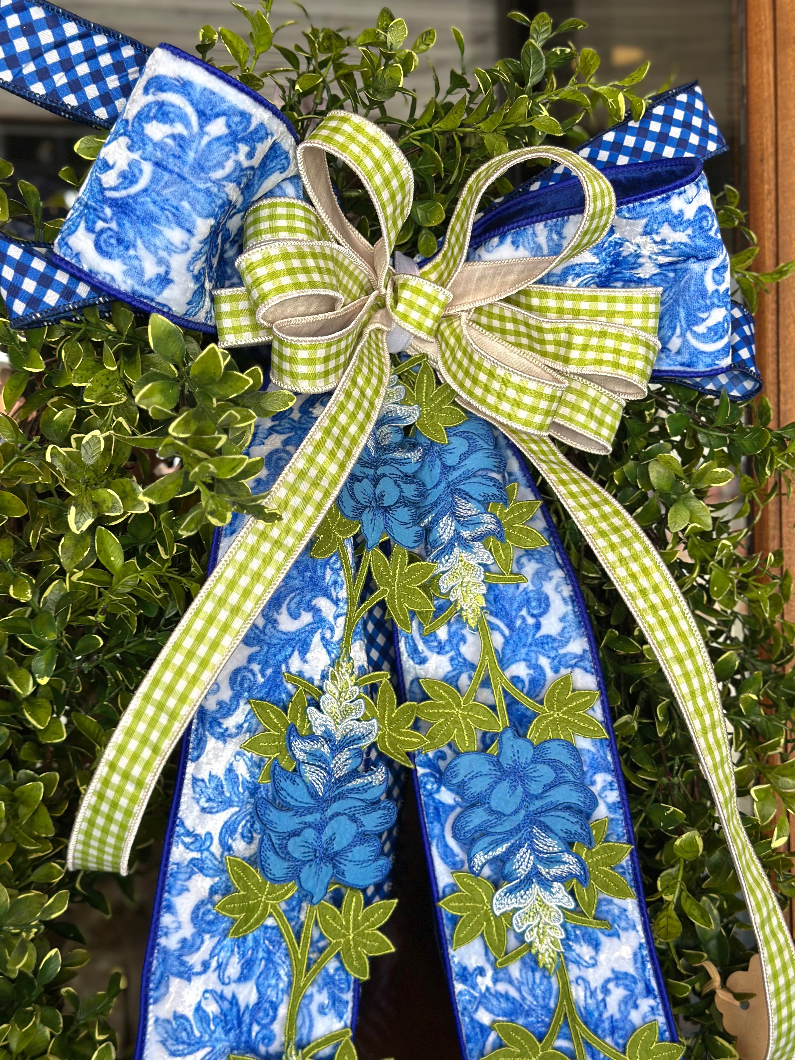 Texas Bluebonnets & Oval Boxwood Wreath