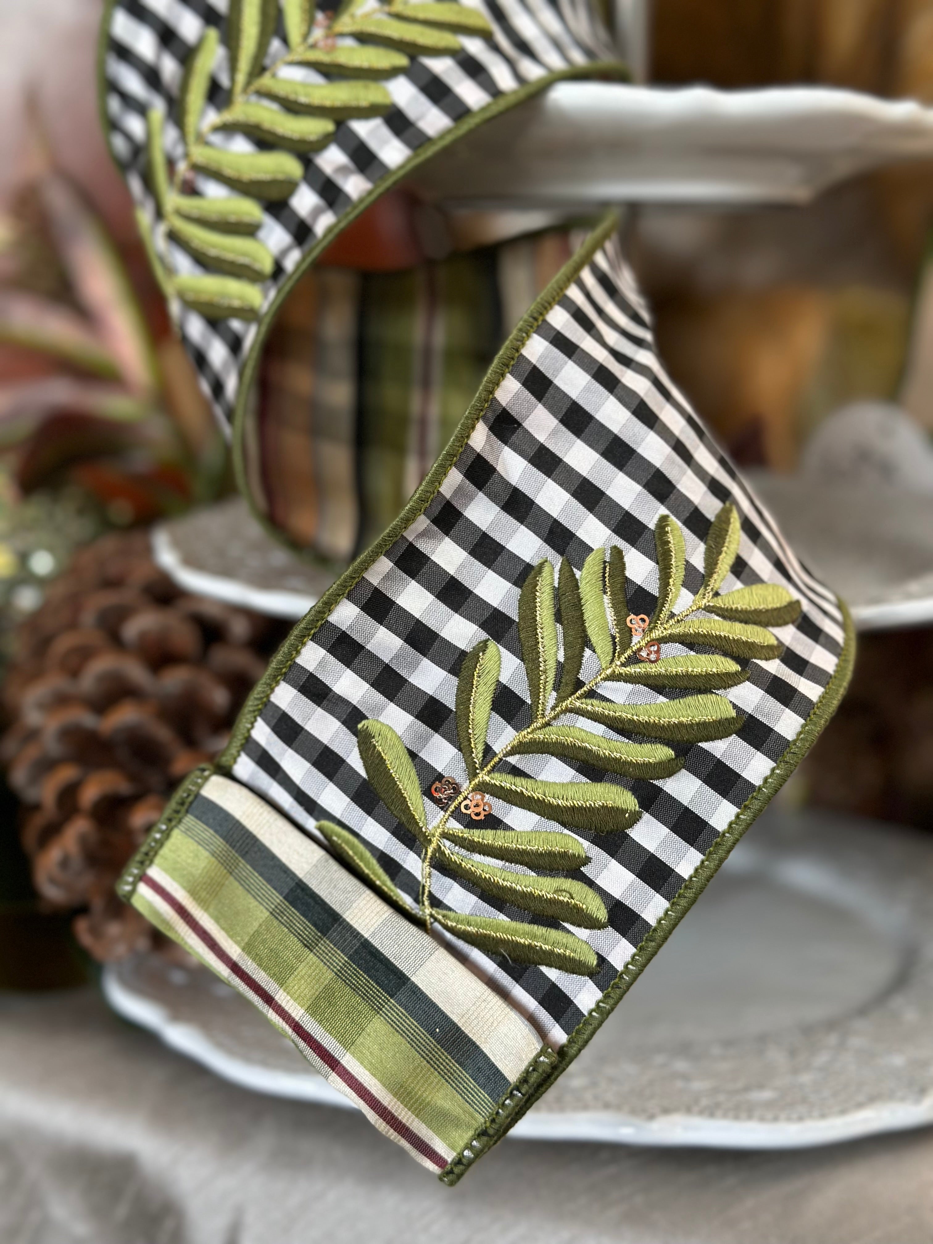 4” x 5Yards Taffeta Check with Plaid Contrast Ribbon