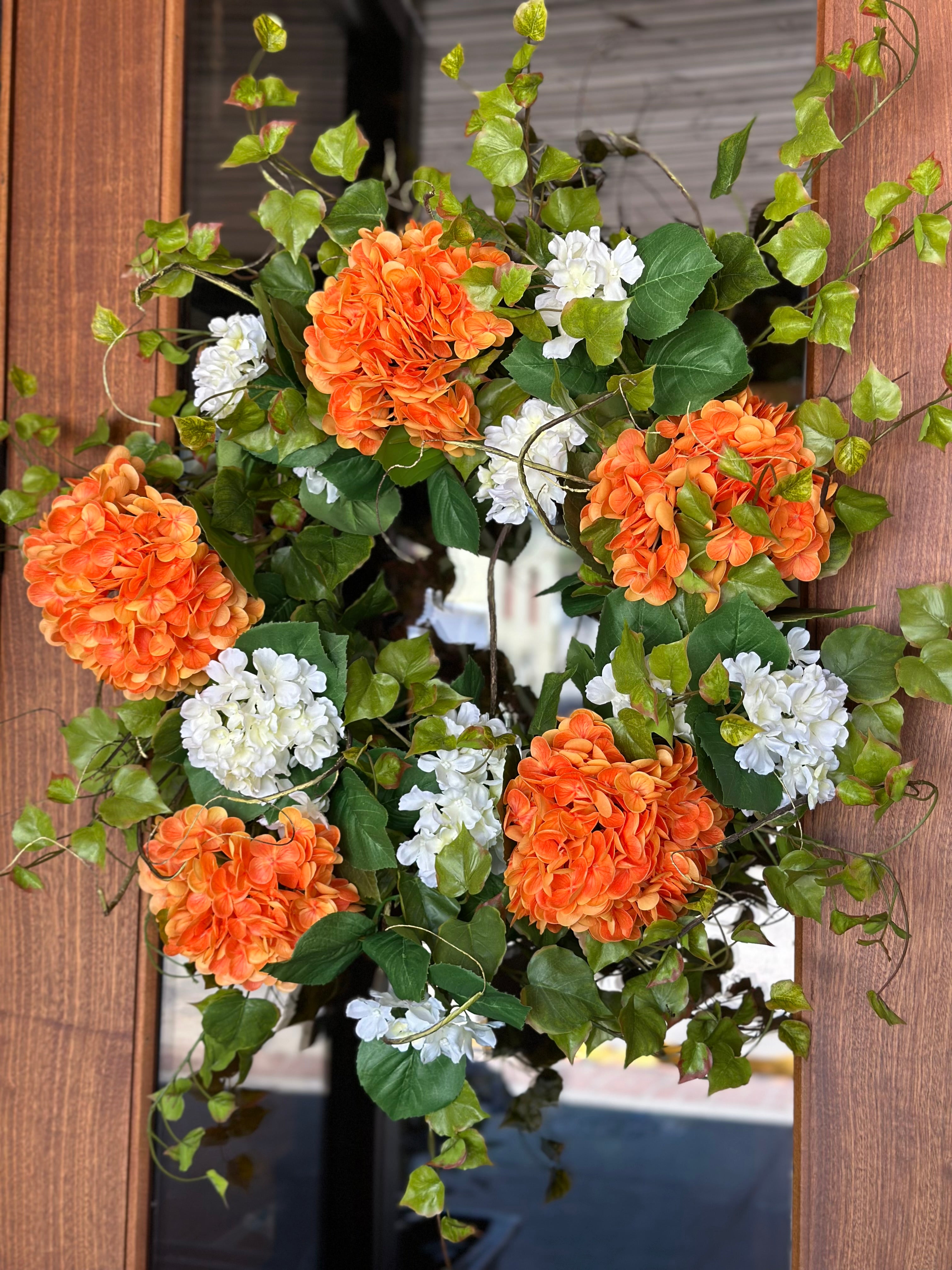 Orange & White Hydrangea Wreath