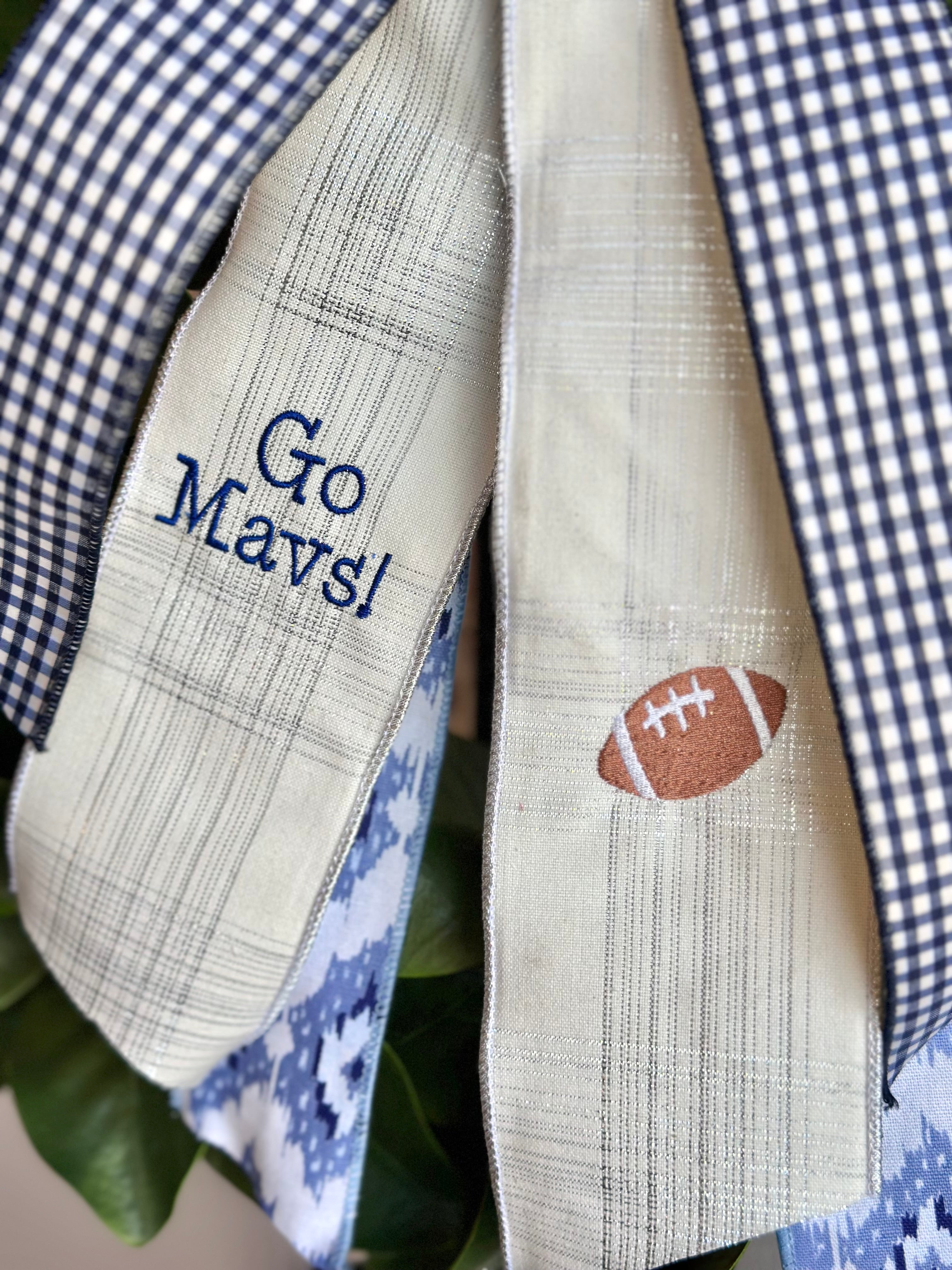 Go Mavs! Navy/Silver Embroidered Bow