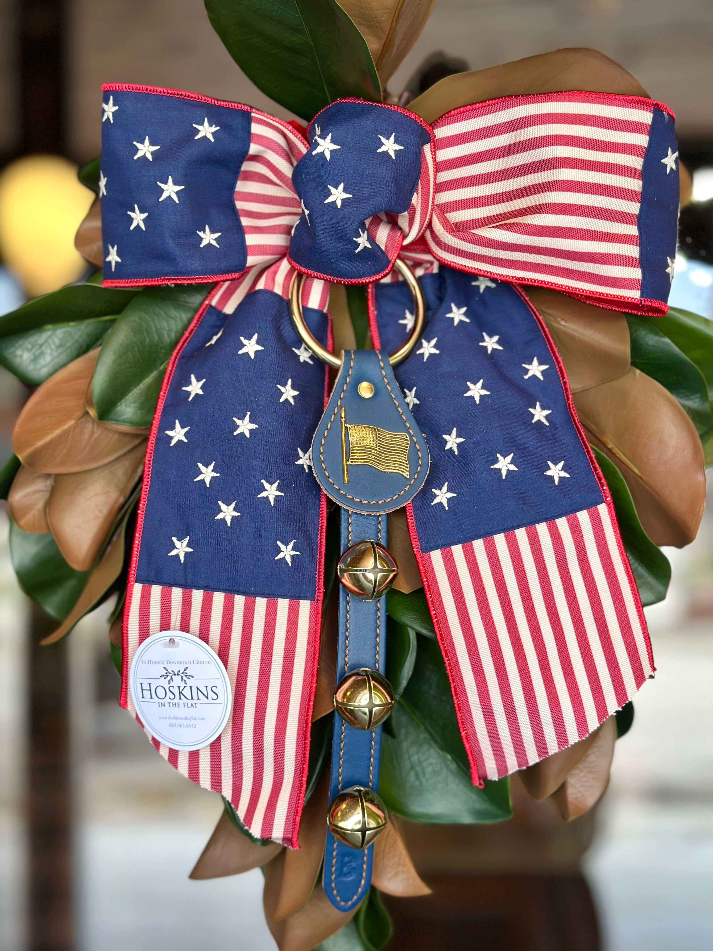 Stars & Stripes with Brass Bells Mini Magnolia Swag- Blue