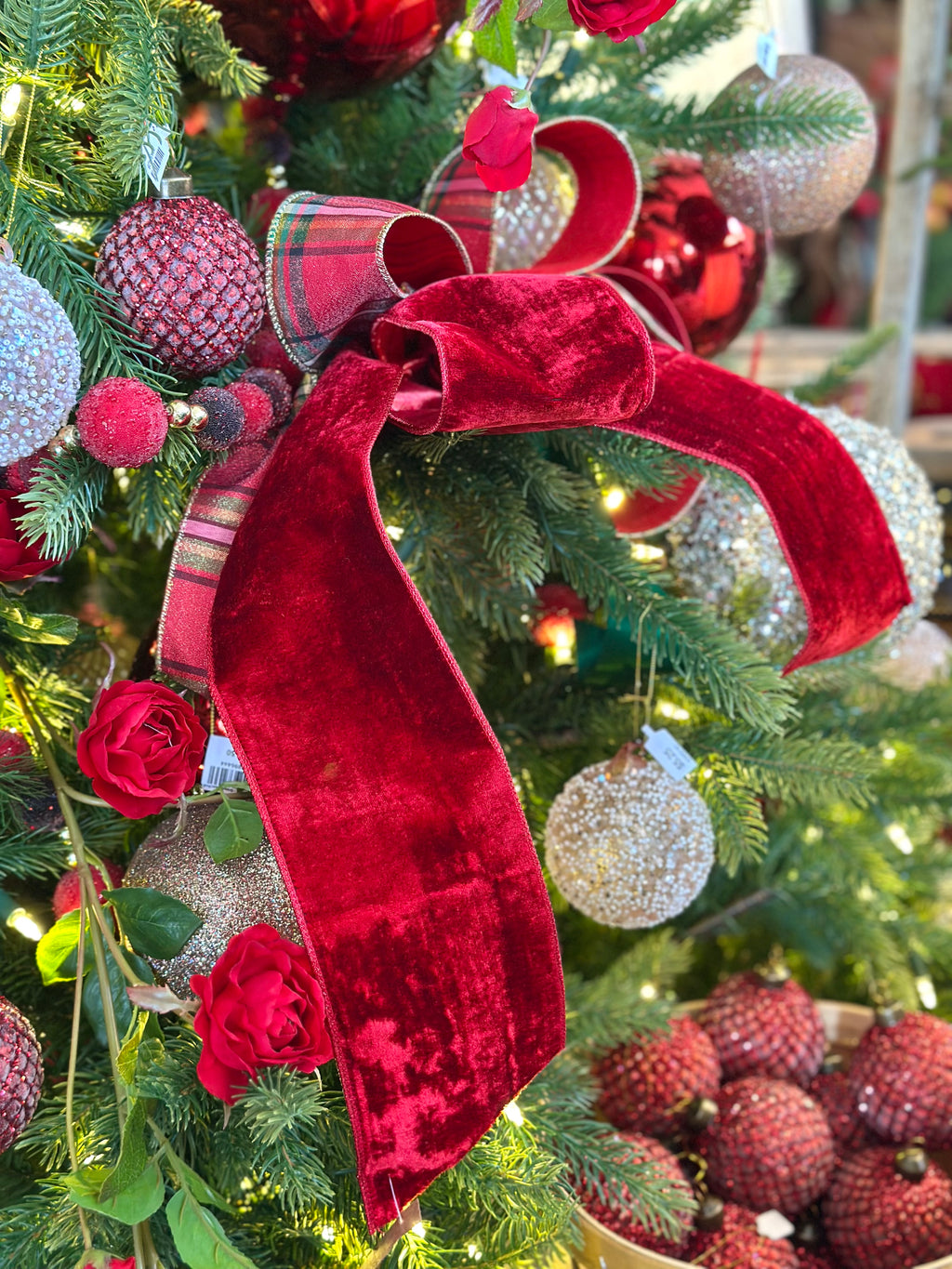 Plaid and Red Velvet Tree Bow