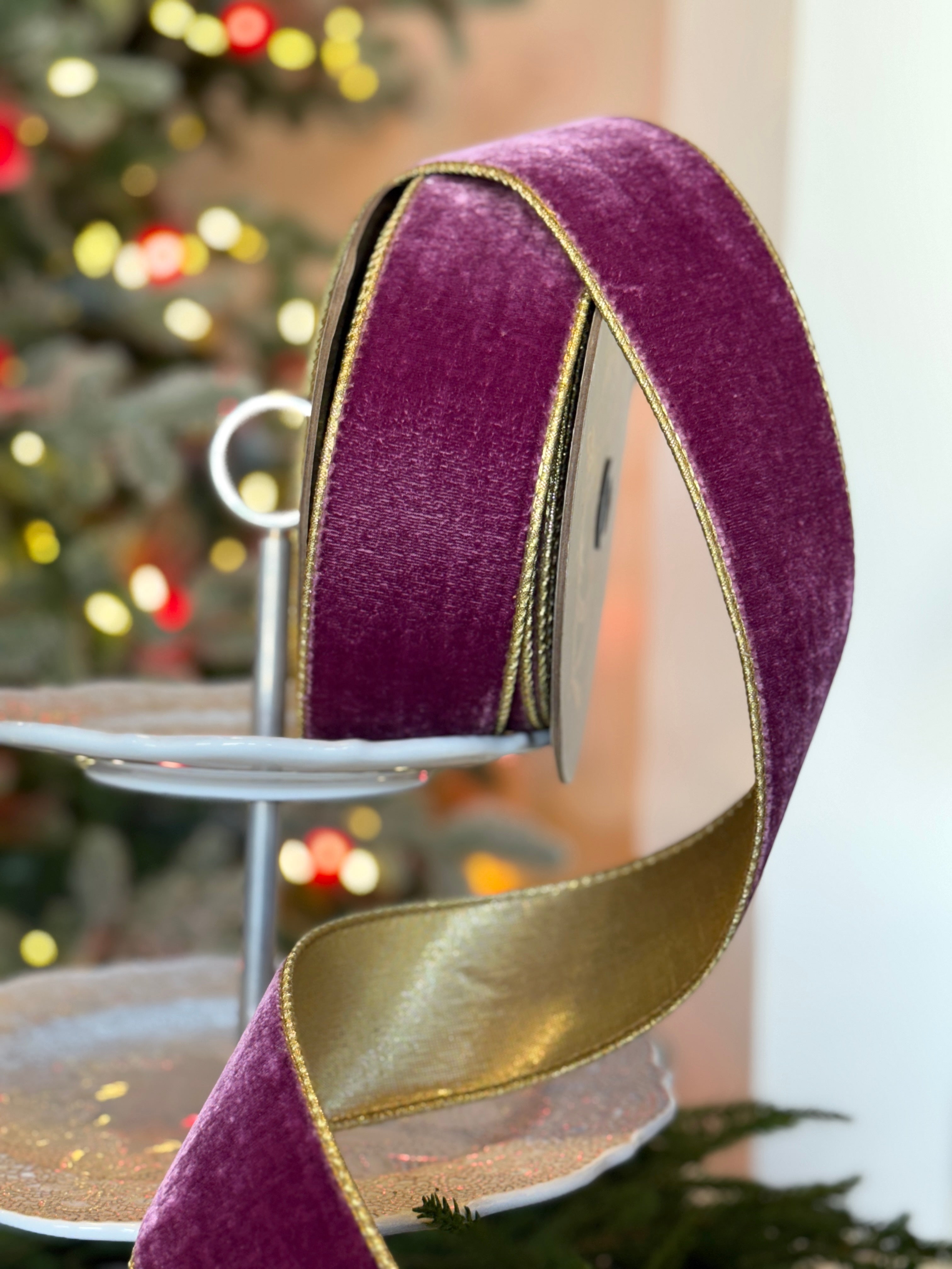 2.5" wide, lush velvet metallic gold back, boysenberry