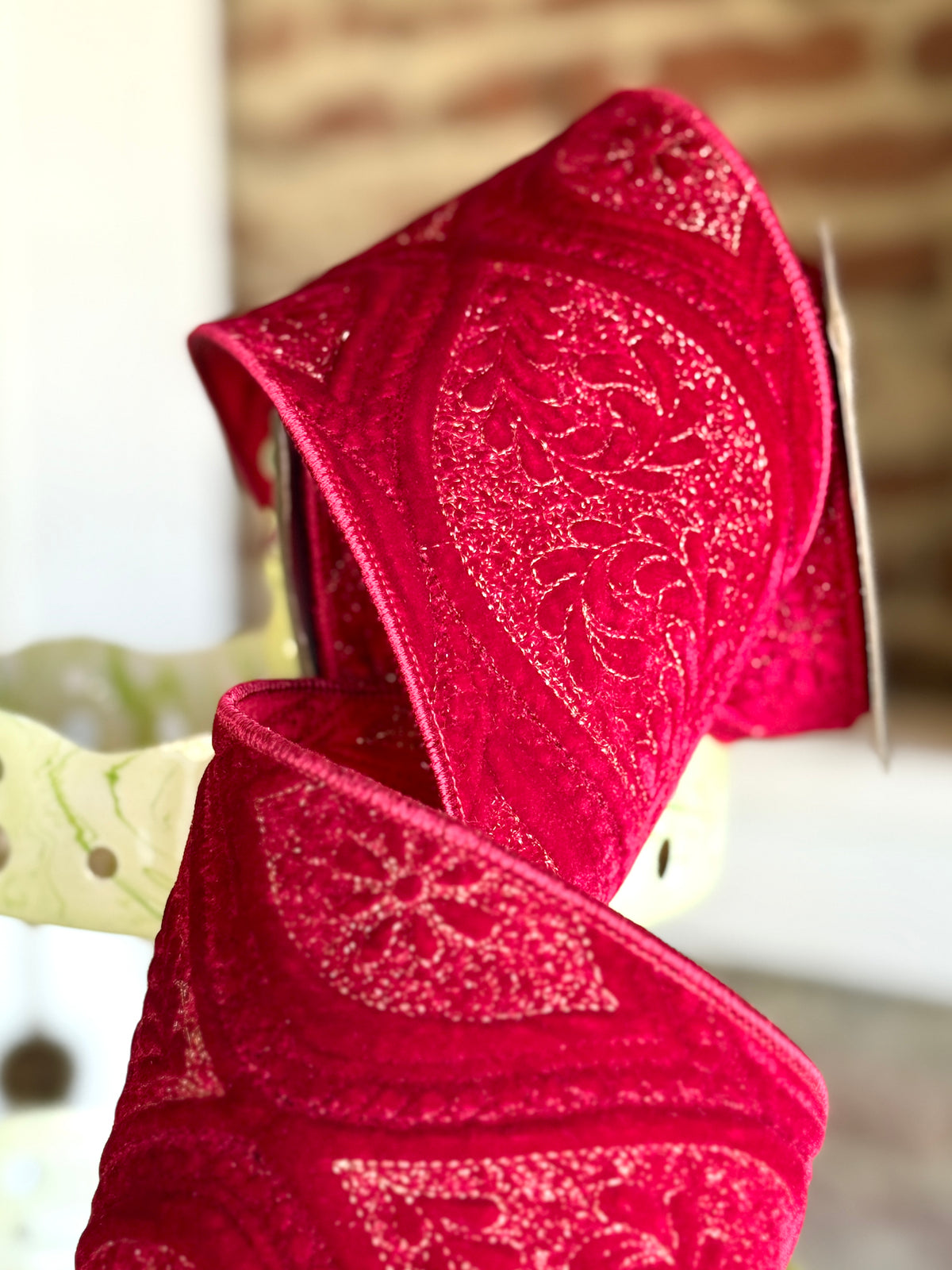 4” Laurel Tapestry - Red, SOLD BY THE YARD