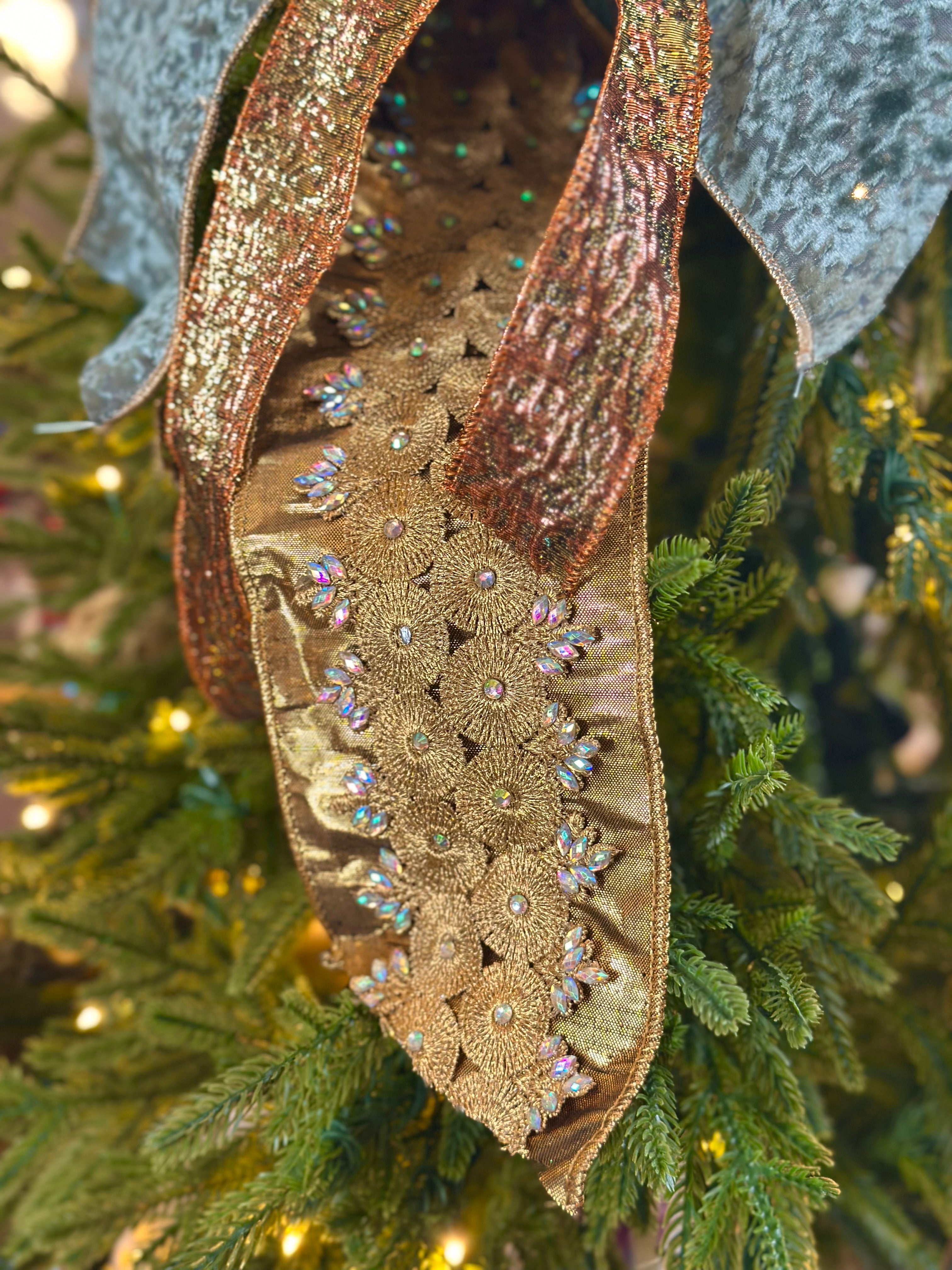 Gold Sequin & Celadon Blue Accent Tree Bow