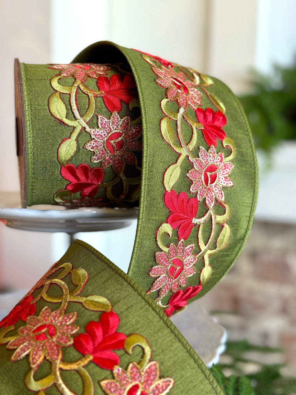 Christmas Garden 4” Wired Ribbon sold per yard