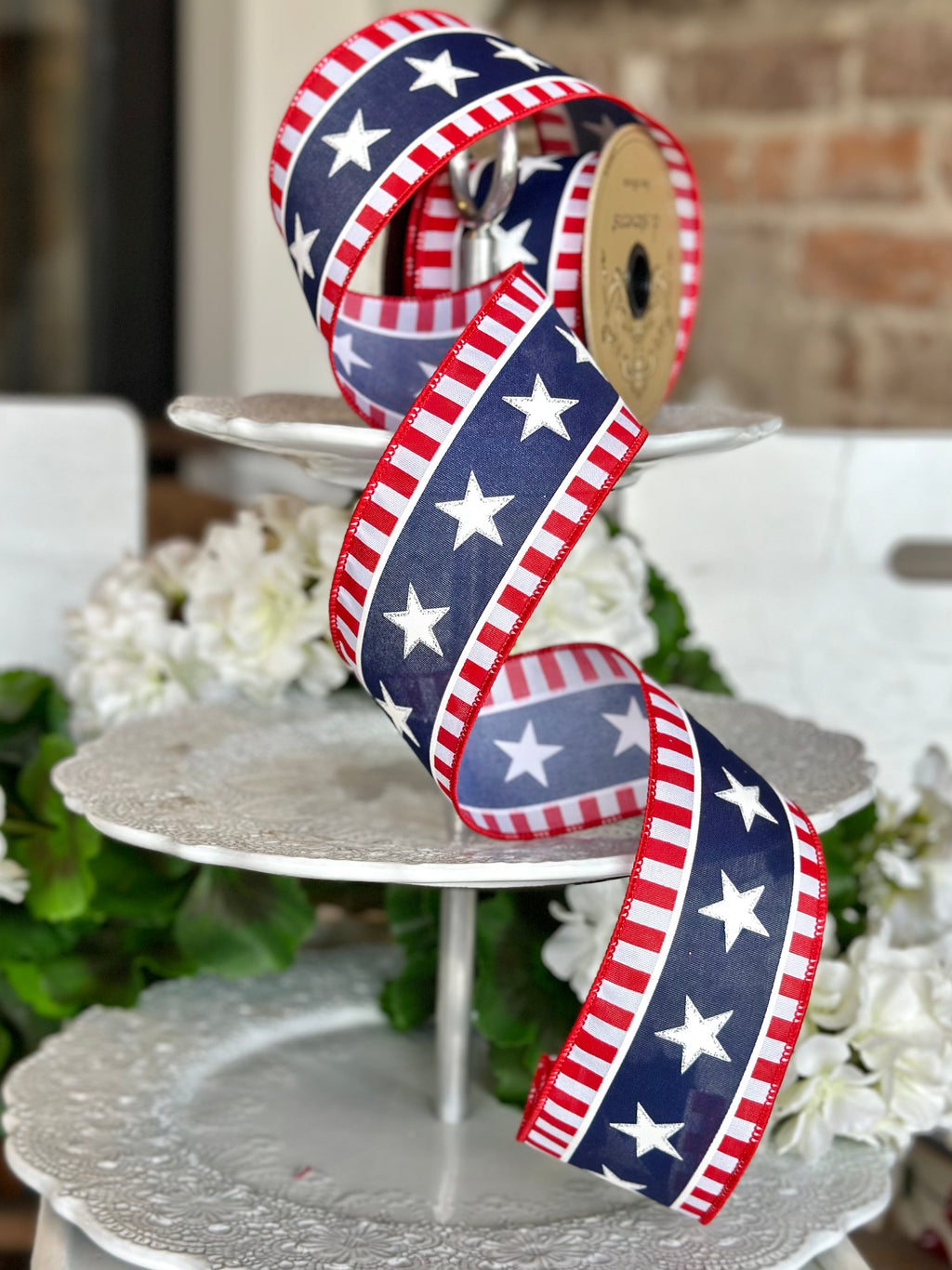 2.5" wide, poplin center large stars stripe edge, red white blue