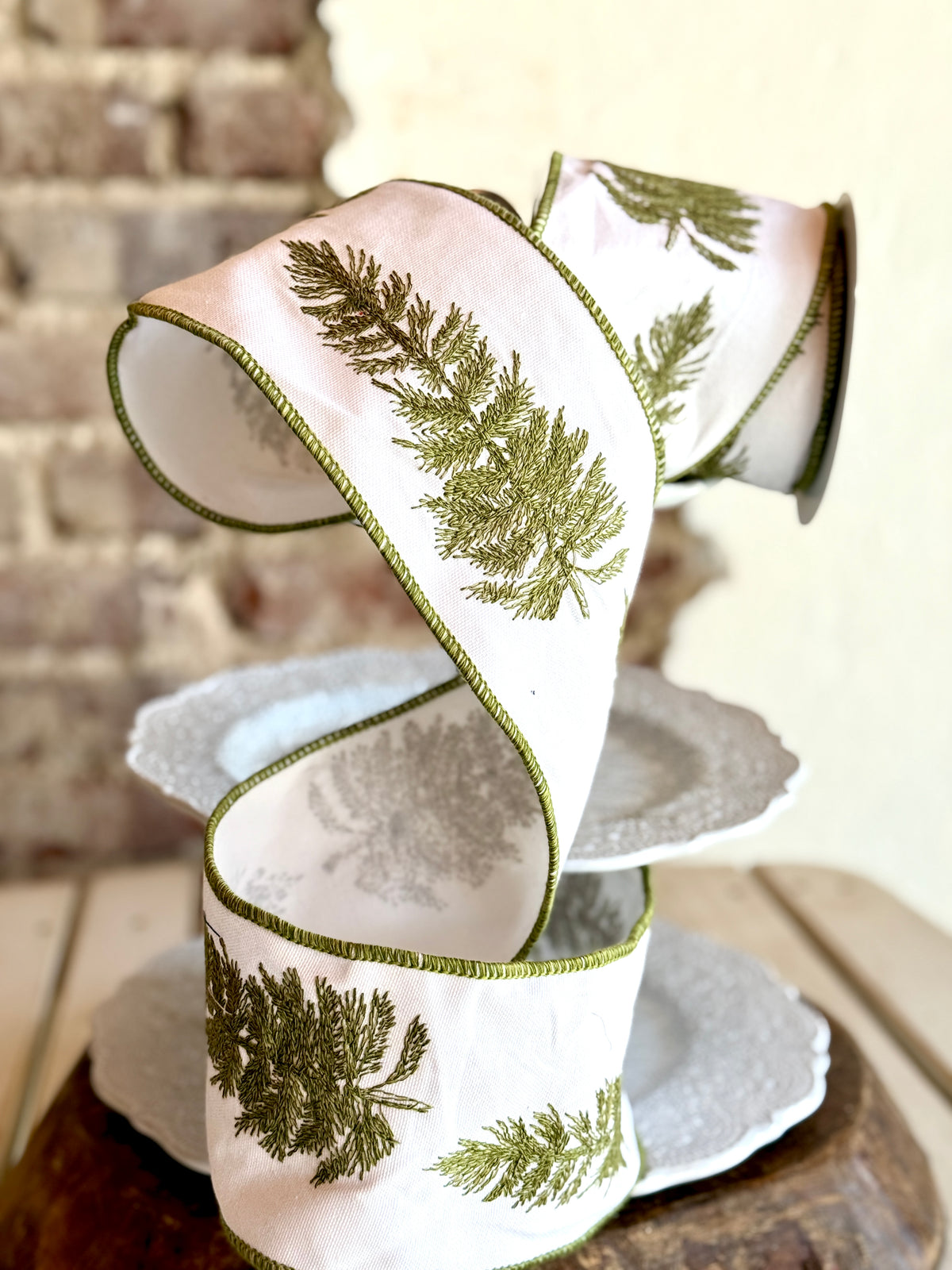 4" CANVAS TREE EMBROIDERED RIBBON- SOLD BY THE YARD