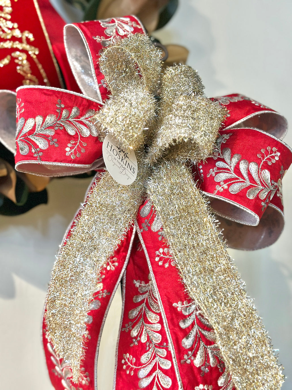 Silver Pewter Embroidery Mistletoe Tree Bow